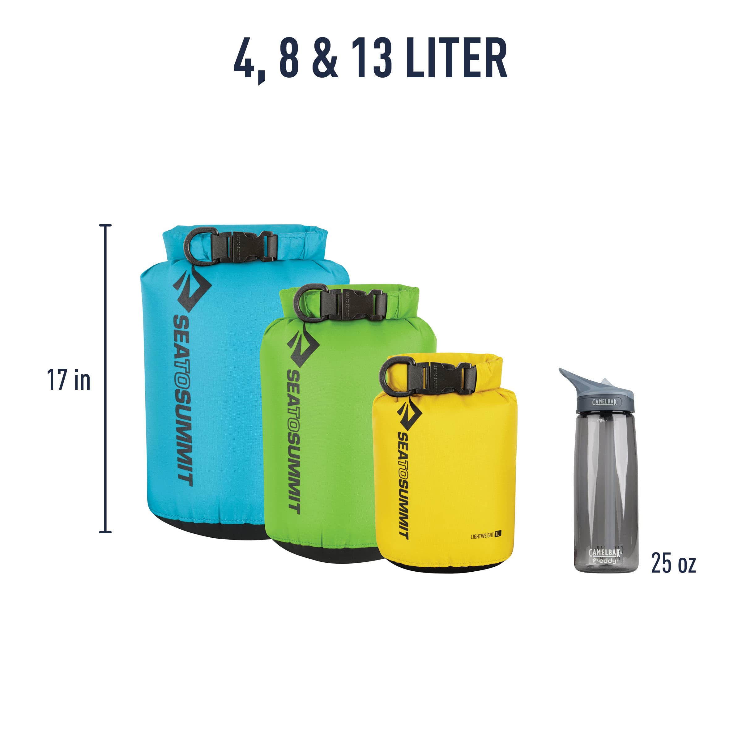 Sea to Summit Lightweight 70D Dry Sack 3-teiliges Set-(4, 8, 13 Liter) Kletternwagen-Tasche, Unisex, 4 l Gelb, 8 l Grün, 13 l Blau (Mehrfarbig), Einheitsgröße