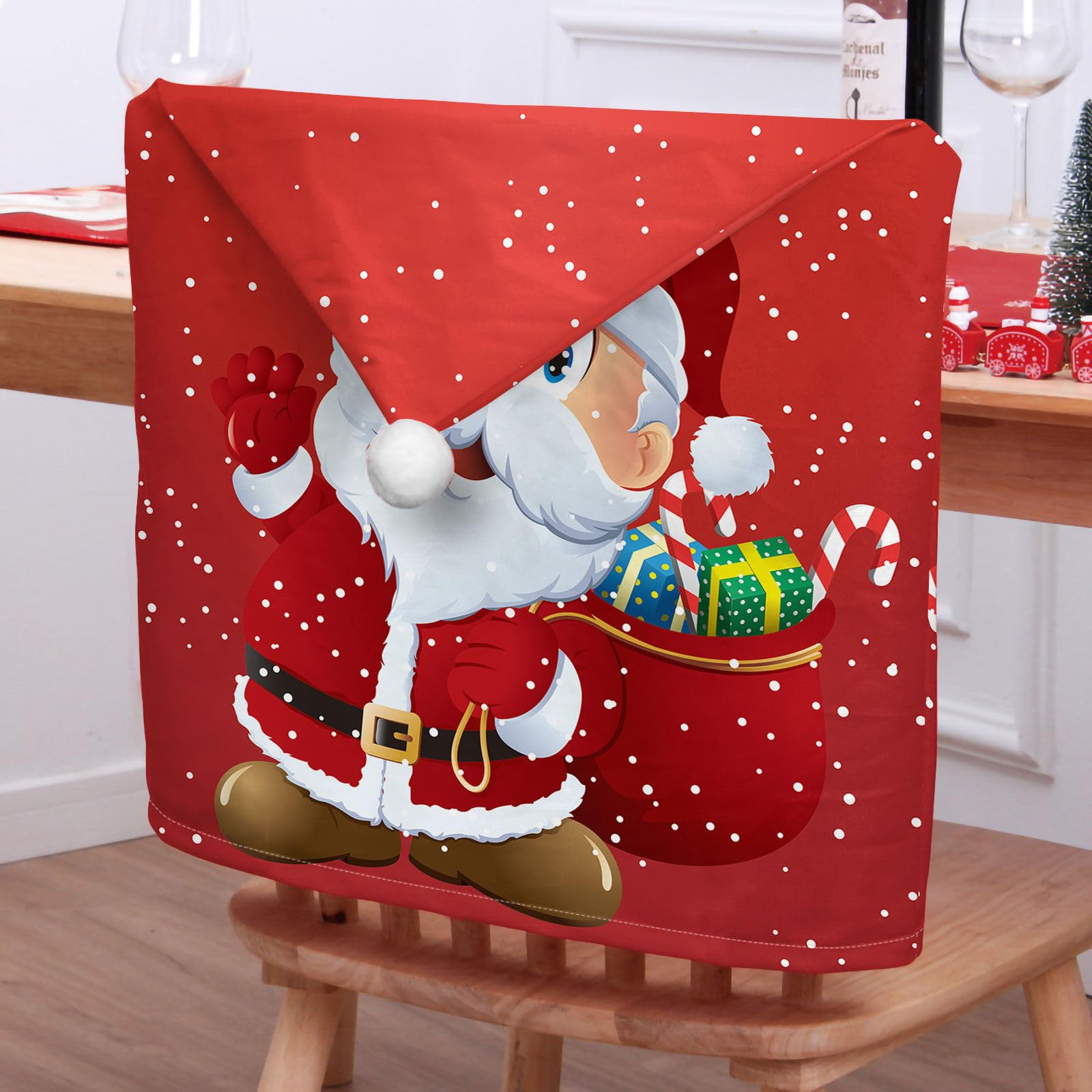Lukery Patrón Papá Noel Fundas Navideñas para Sillas, 2 4 6 8 Piezas Gorro Navideño para Silla Funda de Silla Navidad Fundas para Silla de Navidad (Feliz año Nuevo,8 Piezas)
