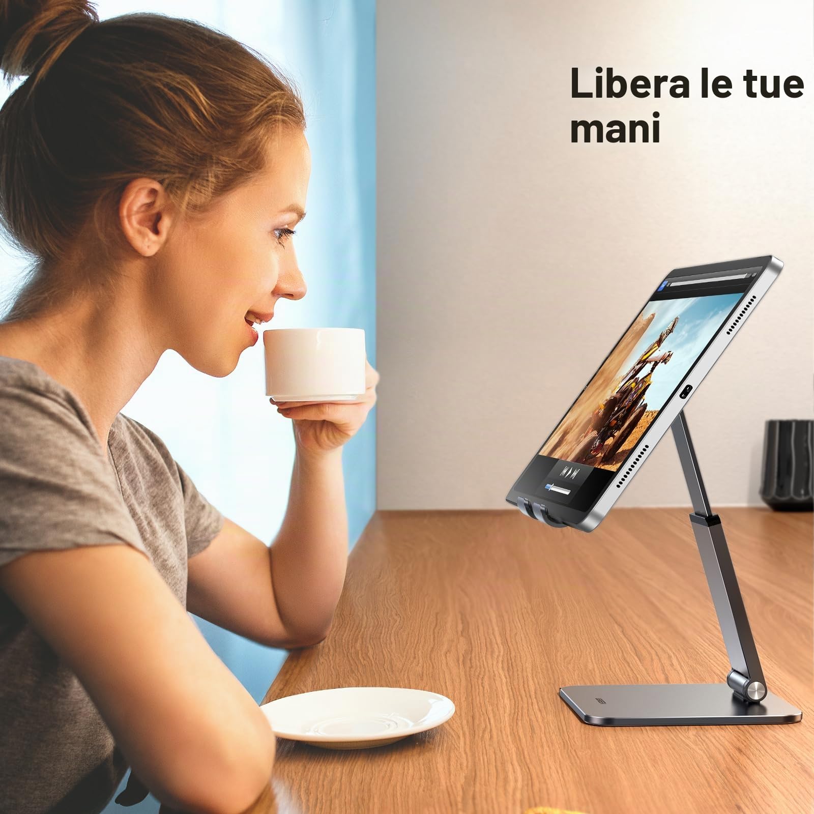 UGREEN Supporto Tablet Tavolo Alluminio, Porta iPad per Scrivania Regolabile di Alluminum Compatibile con Galaxy Pad, iPhone 16 Plus Pro Max ed Altri Dispositivo Fino a 12,9 Pollici