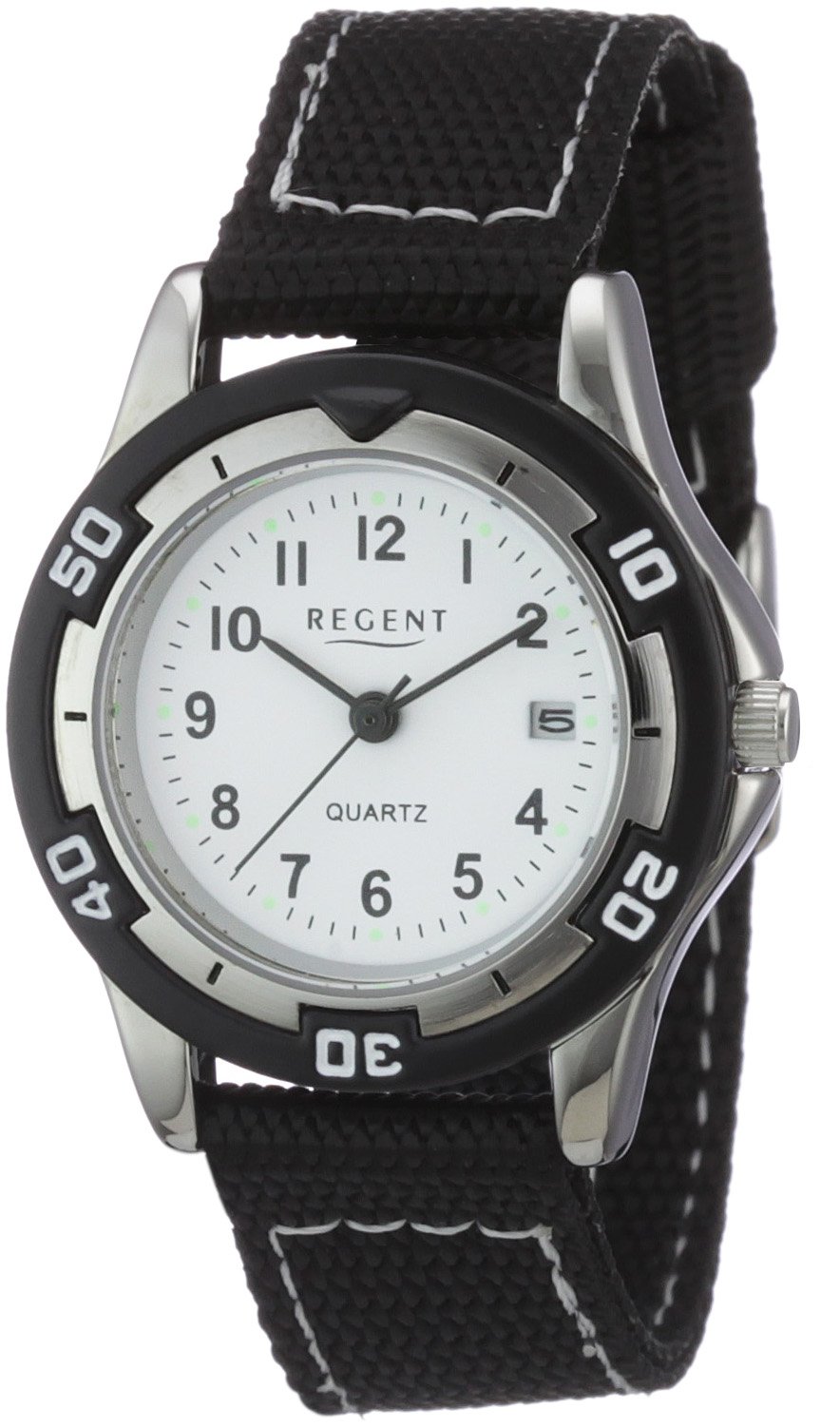 Regent 12400109 - Reloj analógico infantil de cuarzo con correa textil negra - sumergible a 100 metros