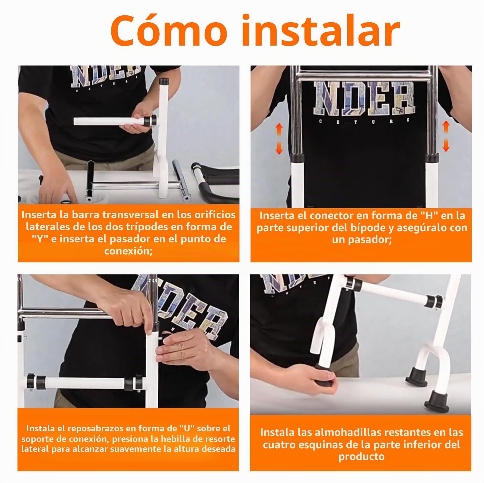 Ayuda Levantarse para Personas Mayores, Soporte Caminar Altura Ajustable 78-93cm, Andador con Pies Antideslizantes, Ayuda Movilidad para Cama, Sofá, Hogar, Inodoro (136KG Capacidad)