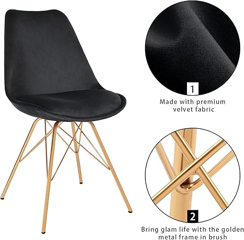 Miniatura 4 de Duhome Juego de 2 sillas de comedor de altura de comedor moderna silla de terciopelo con patas doradas, base de metal para cocina, comedor,