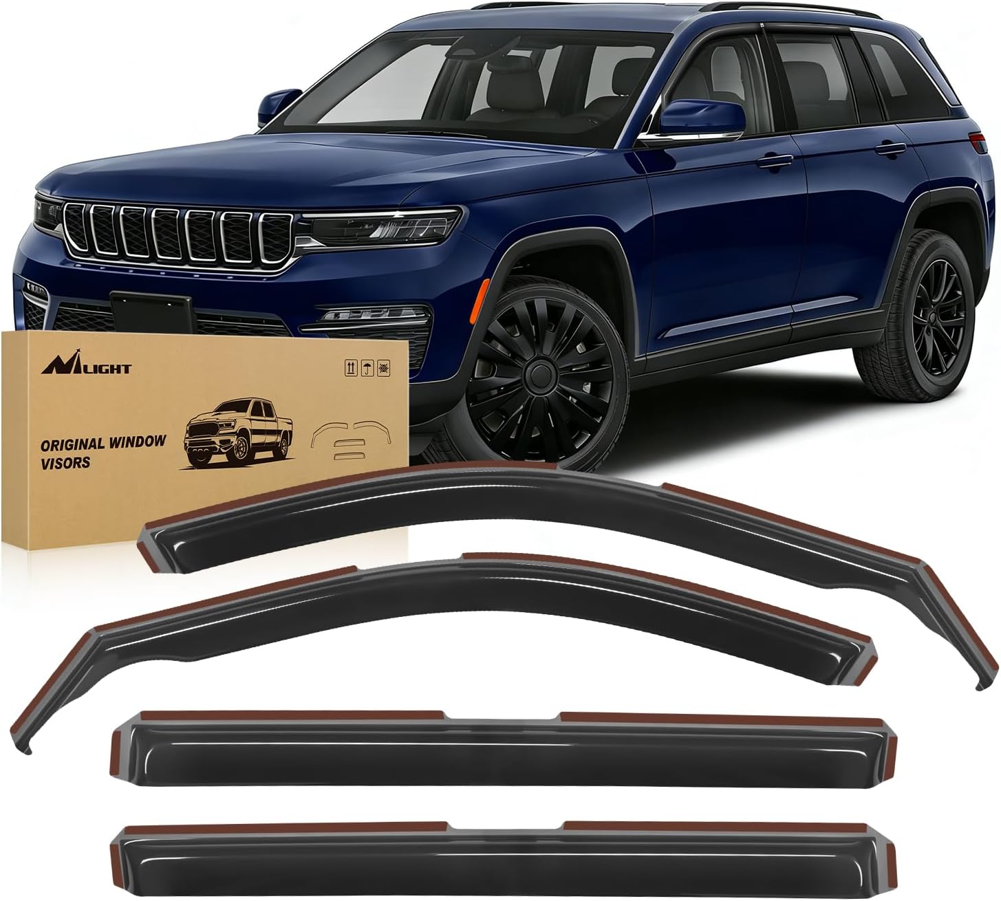in Channel Rain Guards for Jeep Grand Cherokee L (3-Row Model Only) 2021-2025 Side Window Deflectors Vent Visors, Smoke Tint, Car Window Shade for Rain/Snow, Reduce Wind Noise, 4PCS