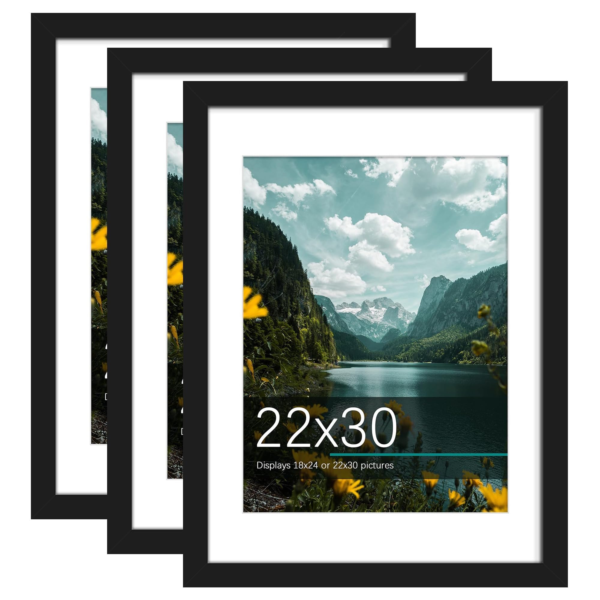 Picrit 22x30 Black Picture Frame, Poster Frame for Wall, 3 Pack