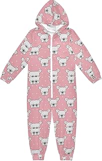 Conjunto de pijama con capucha para niños de 4 a 14 años, diseño de bulldog francés con lunares, color rosa, ropa de dormir todo en uno