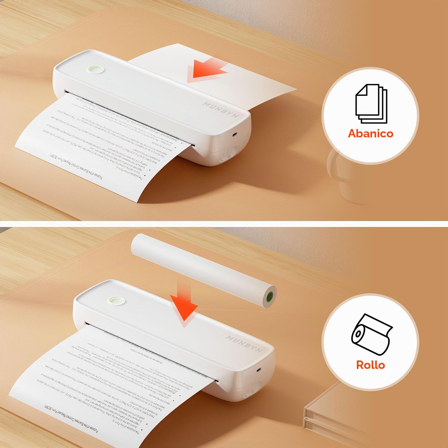 MUNBYN Impresora Portátil Inalambrica, Impresora Bluetooth A4, Compatible con teléfonos Android e iOS y Portátil, Papel Impresora A4/4''/3''/2'', ITP04, Blanco