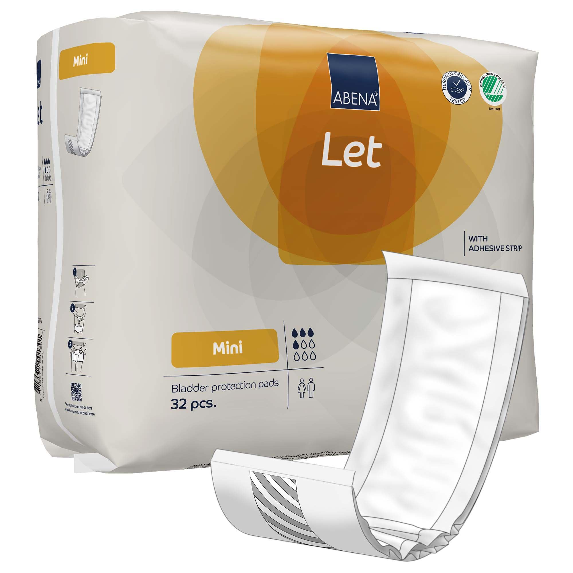 ABENA Let Mini Incontinence Pads for Women and Men | Pack of 32 | These Absorbents Pads can be Used as Sanitary Pads for a Heavy Flow but are mainly Used as Incontinence Pads for Men and Women