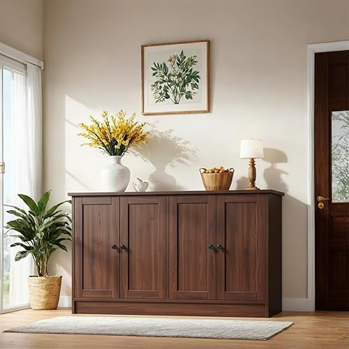 Miniatura 13 de Armario de almacenamiento de buffet negro con 4 puertas, gabinete de barra de café de 49 pulgadas de ancho, aparador de buffet de cocina para sala