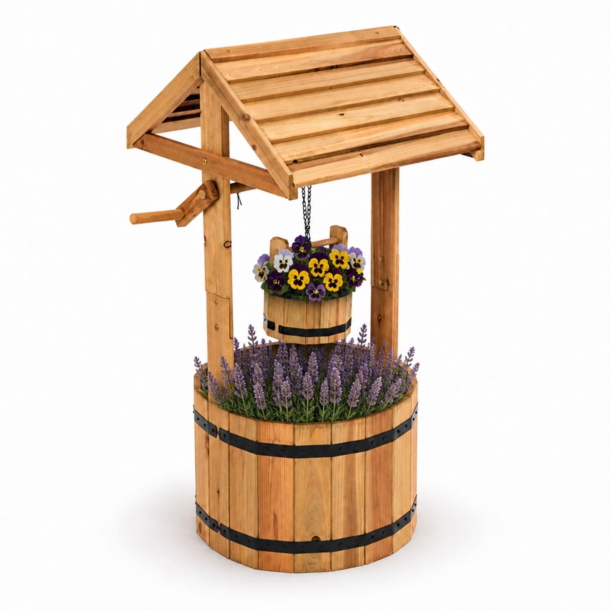Oypla Garden Wooden Wishing Well Flower Planter Ornamental Plant Pot