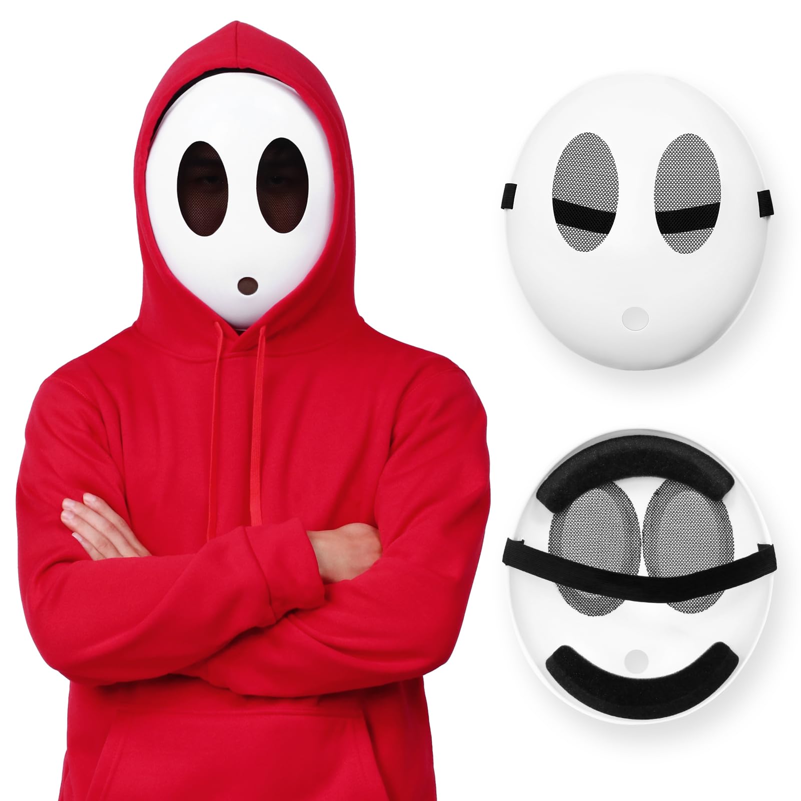 Alaiyaky Shy Guy Mask White Mask for Adult, Halloween Mask Therian Mask Mario Masks Shy Guy Cosplay Mask, Anime Mask Funny Mask for World Book Day Halloween Christmas (F, Men)
