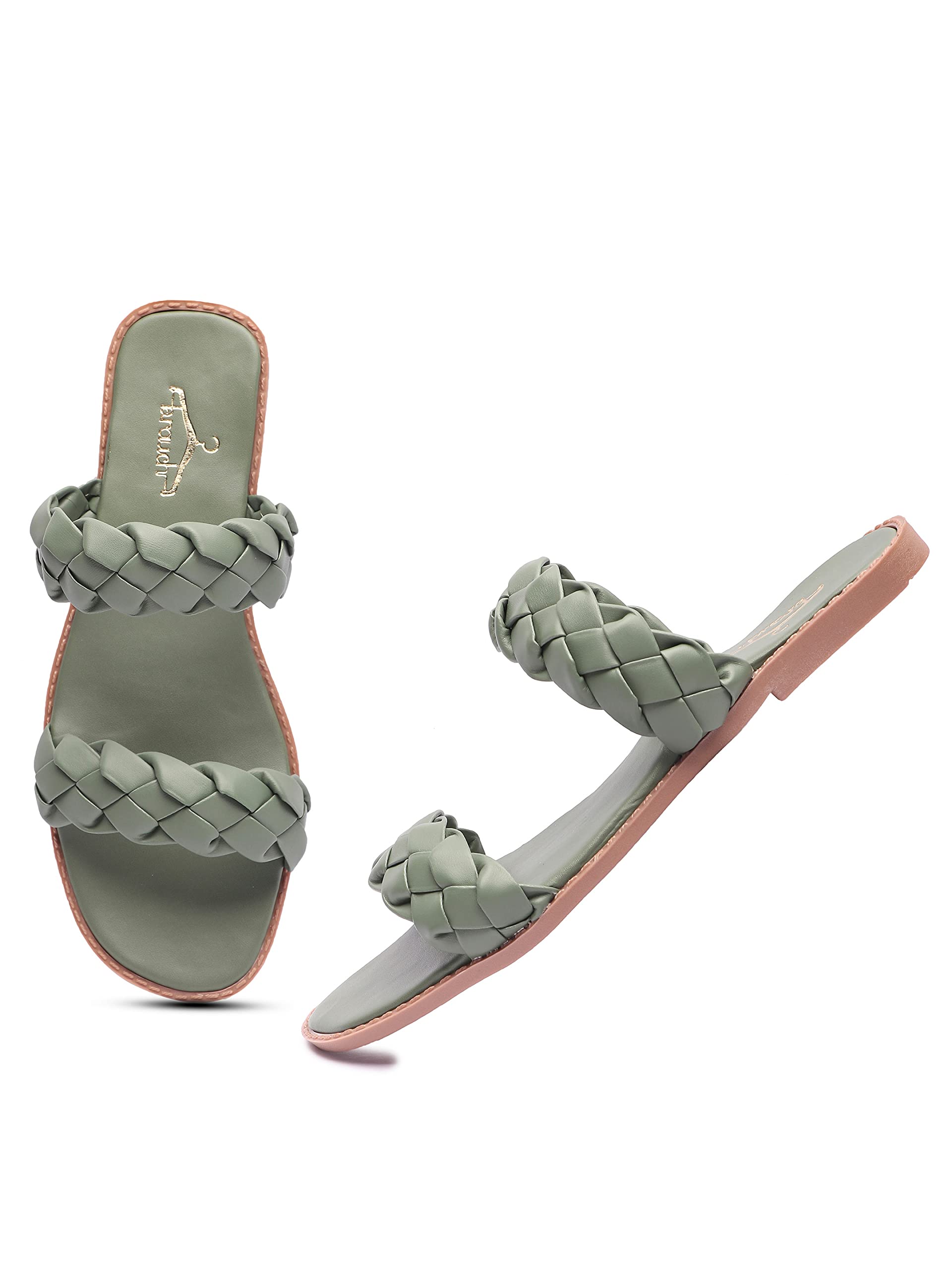 brauch Stylish Olive Braided Straps Flats Slipper Sandal For Girls Women (B09Q1CZXZL) Amazon Price History, Amazon Price Tracker