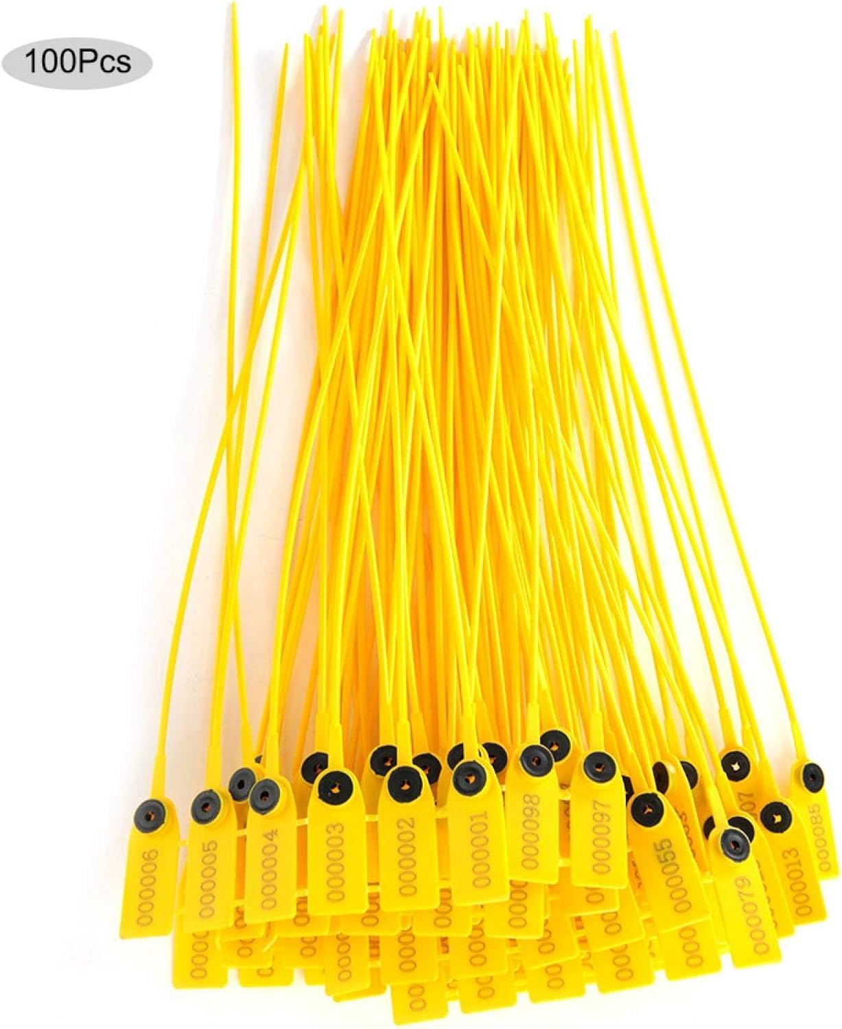Lot de 100 étiquettes de joint en plastique jaune pour camion de transport, étiquette de sécurité en plastique, étiquette de 40 cm, attaches de câble avec numéro