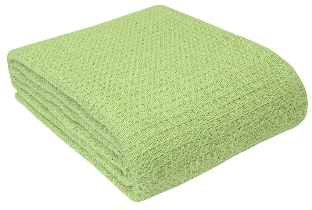 HOMESCAPES - 100% Organic Cotton Waffle Blanket - Sage Green - Single Bed Size 178 x 228 cm - Super Soft Combed Cotton Blanket Throw