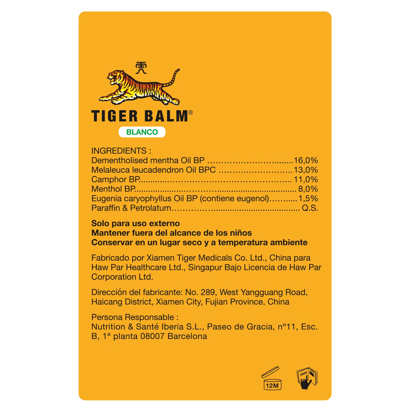 Tiger Balm Bálsamo del Tigre Blanco Efecto Frío, Apto para Masajes tras el Deporte, Relajantes y Balsámicos, con Ingredientes Herbales como Alcanfor, Mentol, Menta y Cajeput - 19 g