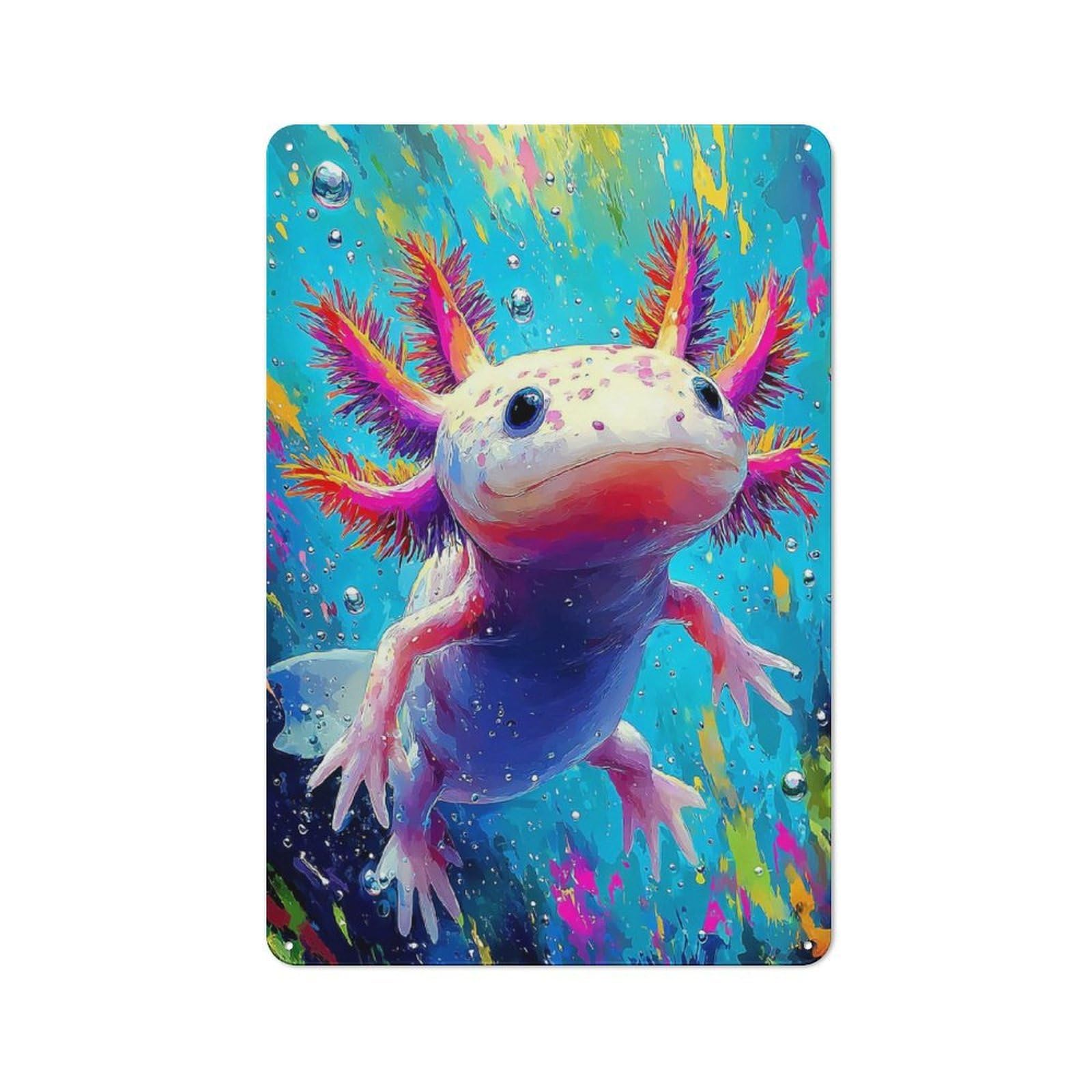 Junmoney Colorful Axolotl Painting-4 30X20cm Retro Tin Sign With For Kitchen Or Home Bar, A Decorative Gift For A Newly Furnished Kitchen And Home Bar