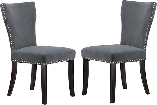 Miniatura 7 de A&B Home Furniture - Silla de comedor, elegante y moderna silla de terciopelo con soporte trasero y ribete de cabeza de clavos para comedor, cocina,