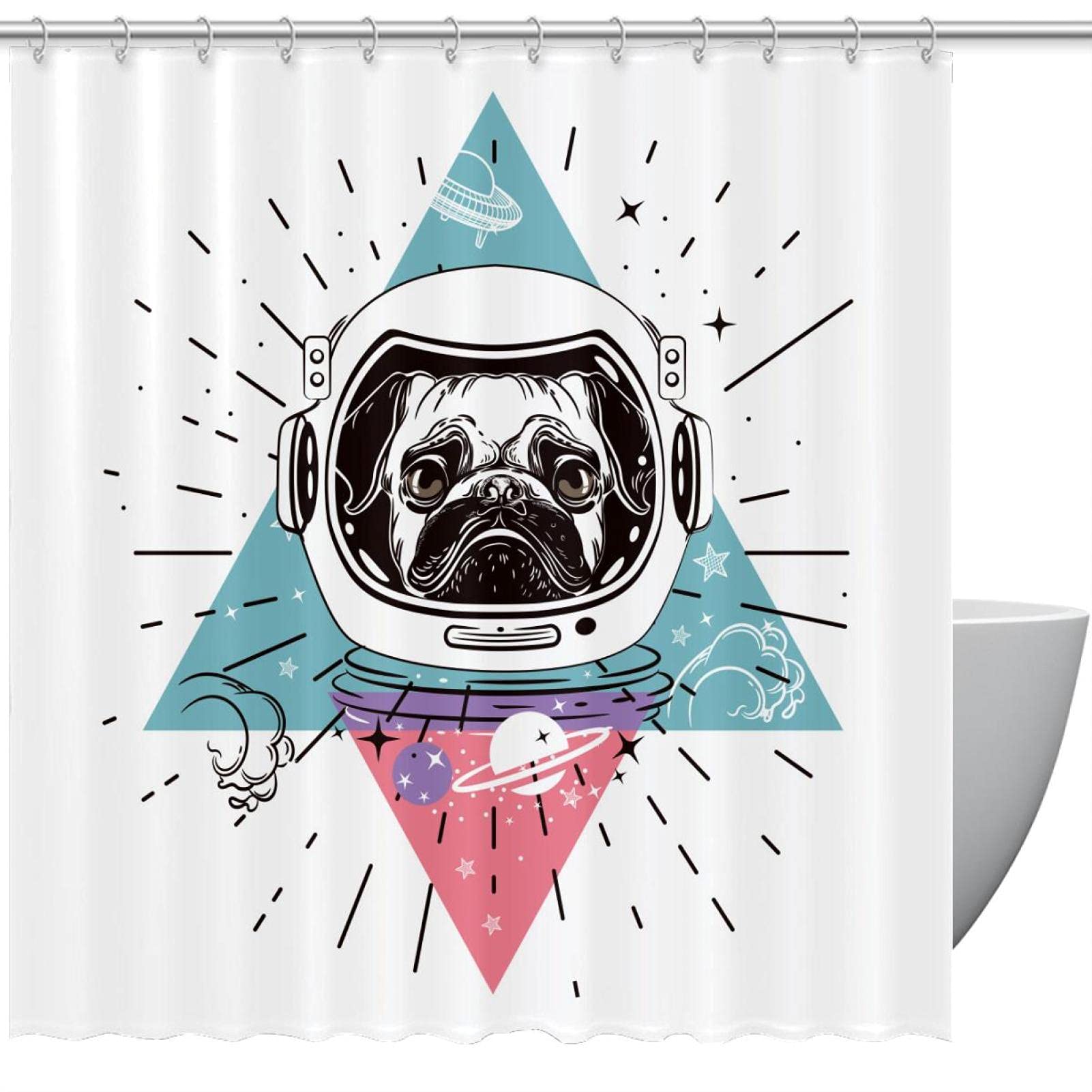 Rideau de douche motif chien carlin pour la décoration des enfants