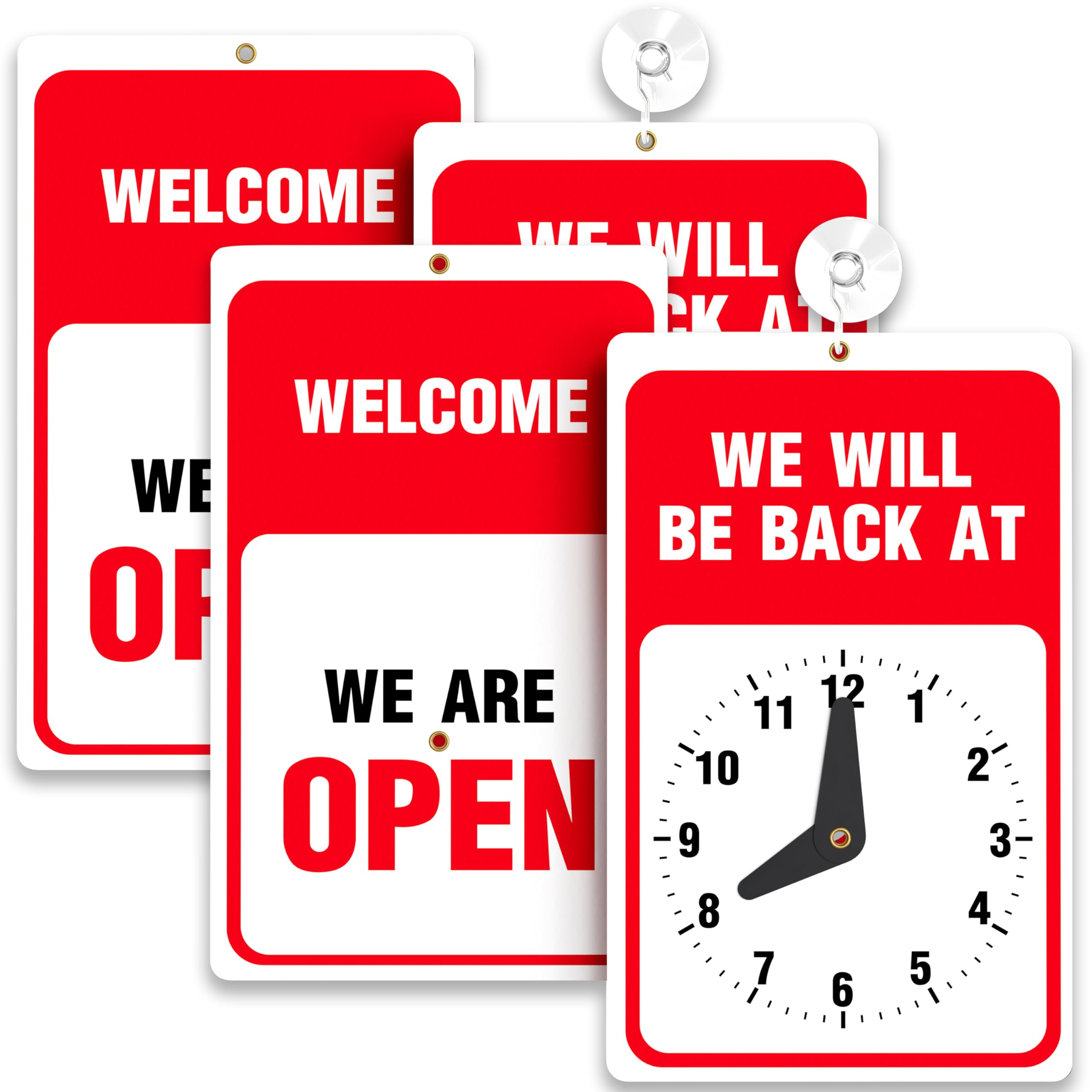 Will Return Sign With Clock - 2 Pack - 9.25 x 5.75 Inch - Bright Red and White Colors - Includes Suction Cup - Ideal Be Right Back Signs for Business,