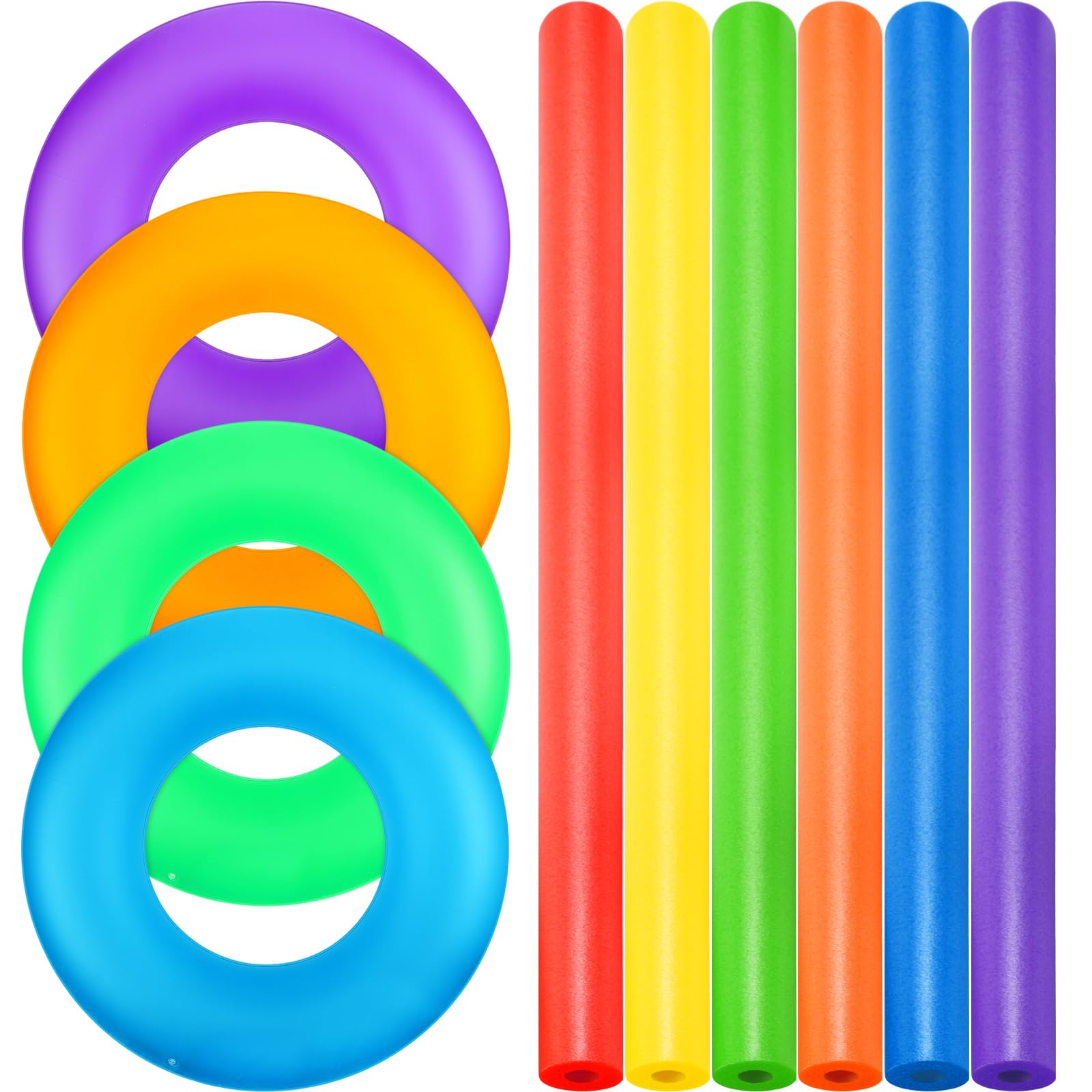 Lenwen 10 flotadores inflables para piscina, incluyen 4 tubos de natación de 35 pulgadas, anillo de natación a granel y 6 colorido