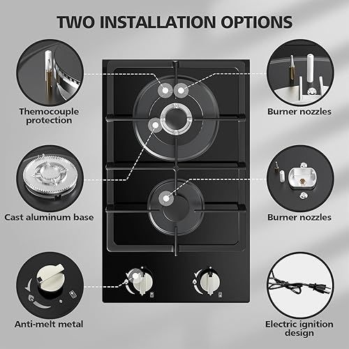 Miniatura 6 de Estufa de gas de 2 quemadores de propano de 12 pulgadas, estufa de gas portátil de vidrio templado con protección de termopar, doble combustible de