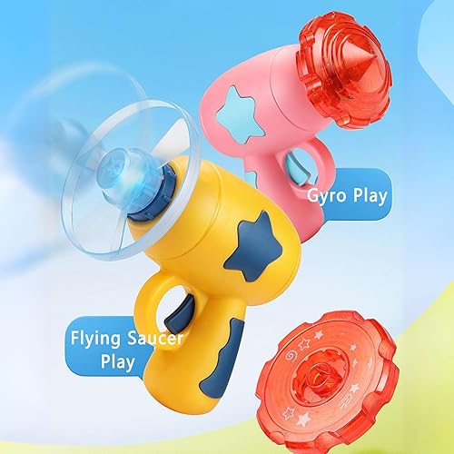 Miniatura 6 de 3IN1 - Lanzador de disco volador para niños con 1 pistola de platillo volador, 4 gatos, paracaídas, 1 hélice luminosa, 1 giroscopio luminoso para