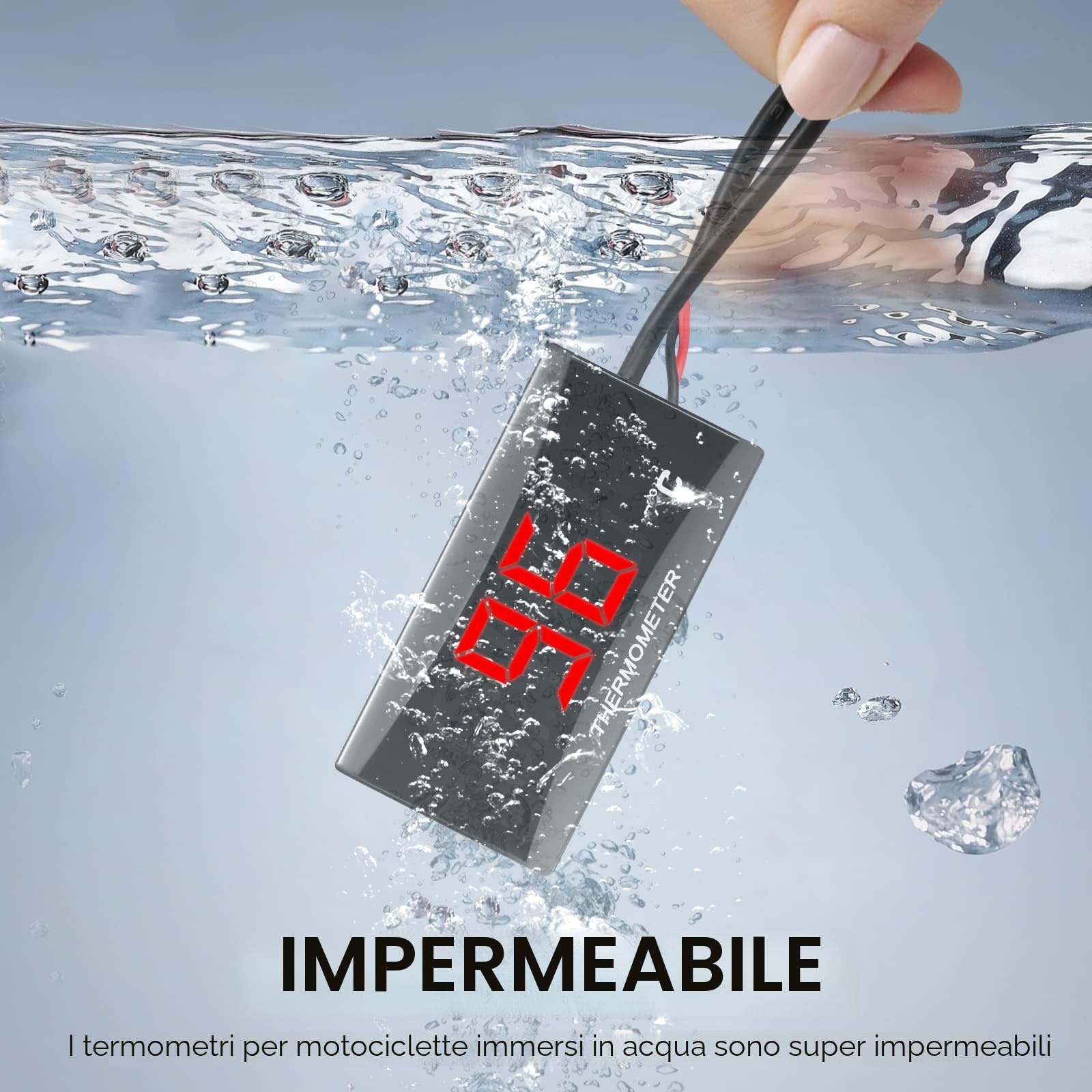 Termometro Digitale per Moto, Sensore Temperatura Sonda Metallica, Termometro Acqua Motore, Termometro Moto Impermeabile con Impermeabile Display digitale a LED (18mm)