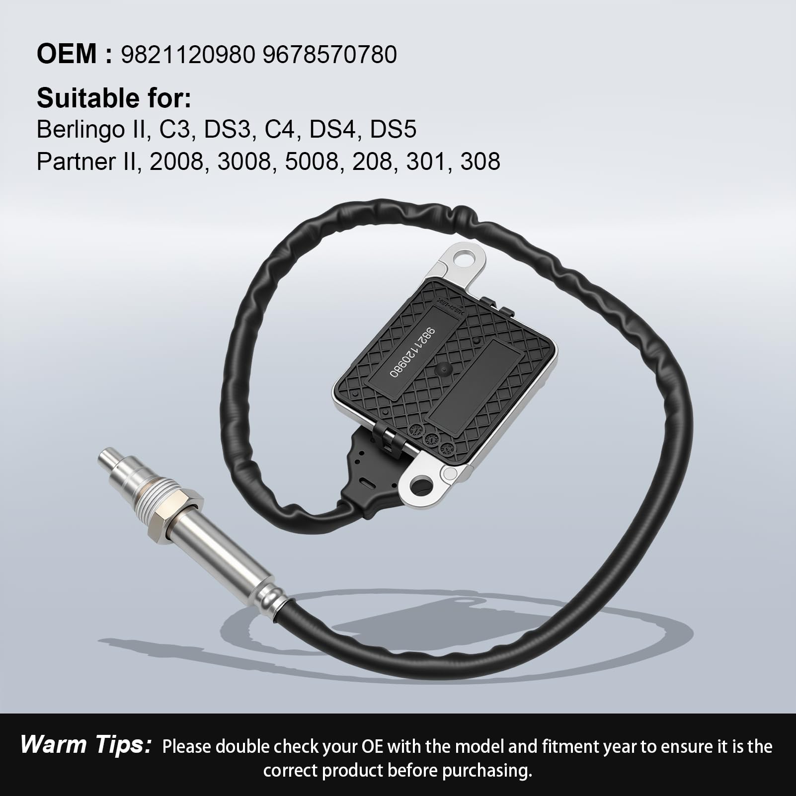 Sensore di ossigeno ad azoto, compatibile con Berlingo II, C3, DS3, C4, DS4, DS5 e Partner II, 2008, 3008, 5008, 208, 301, 308, motore 1,6 BlueHDI Nox, sonda lambda OEM 9821120980 9678570 780