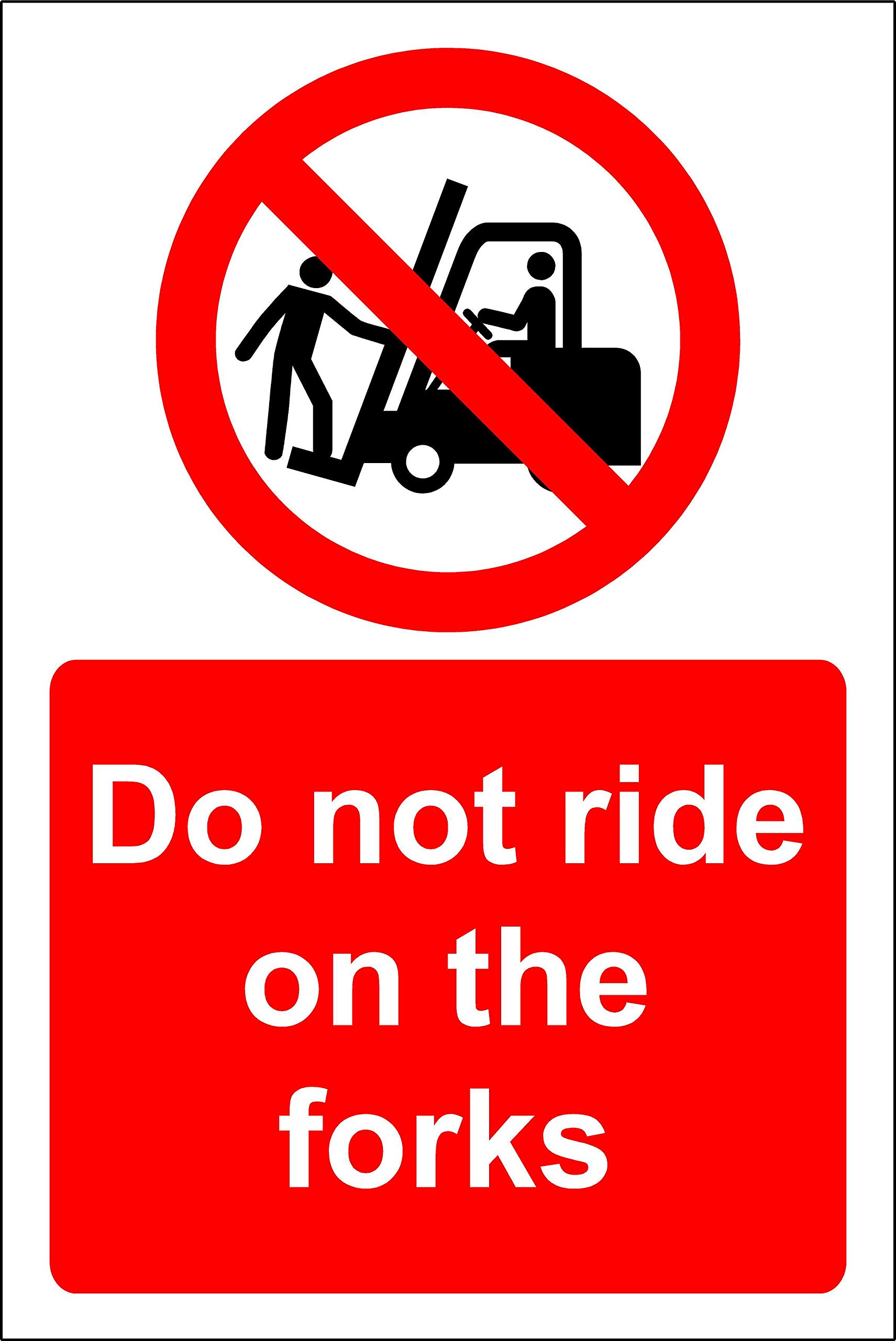 Do not ride on the forks forklift Safety sign - Self adhesive sticker 200mm x 150mm