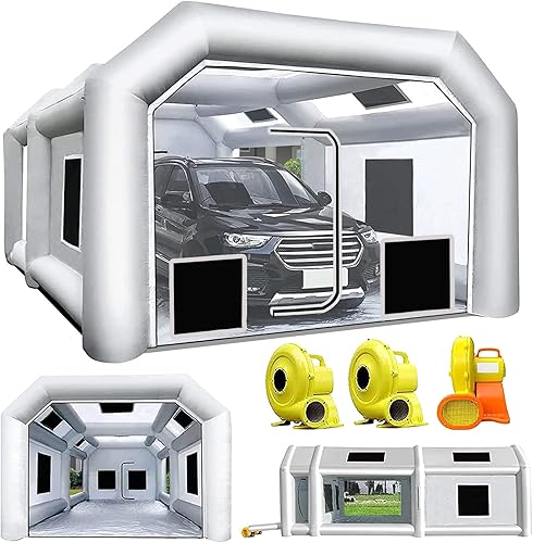 Cabina de pintura inflable de 21.5 x 13 x 9 pies con múltiples filtros y tres sopladores, cabina de pulverización portátil para piezas de