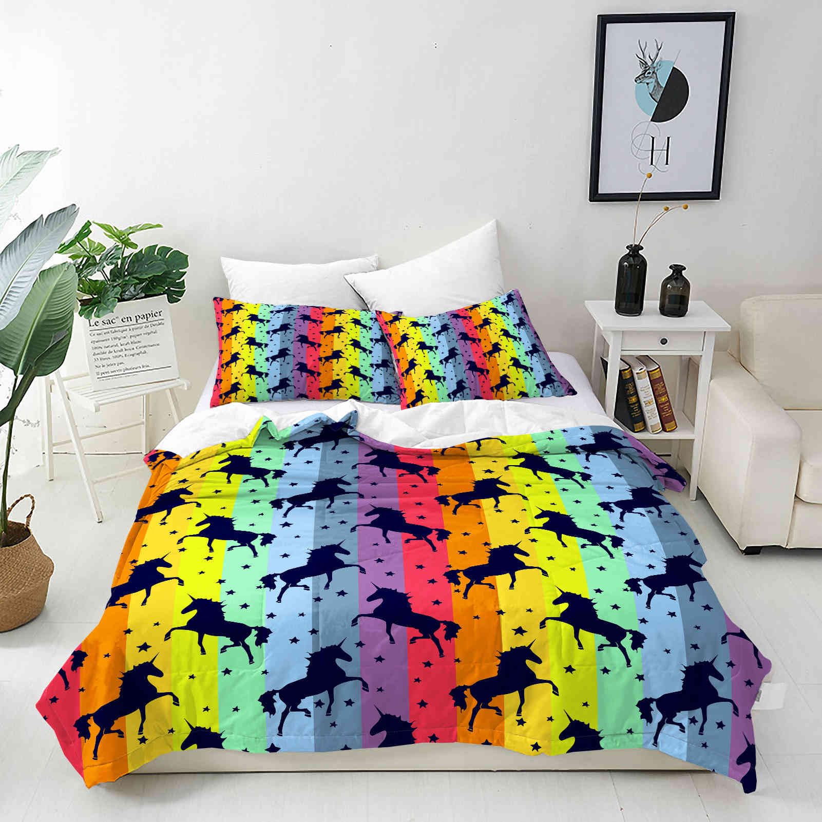 ANHOPE Custom Bedding Set Personalised Size Duvet Cover & Pillowcase Colorful Rainbow Unicorn Printed Pattern Customized Quilt Cover for Kids Couple Family Birthday Wedding โ image 1