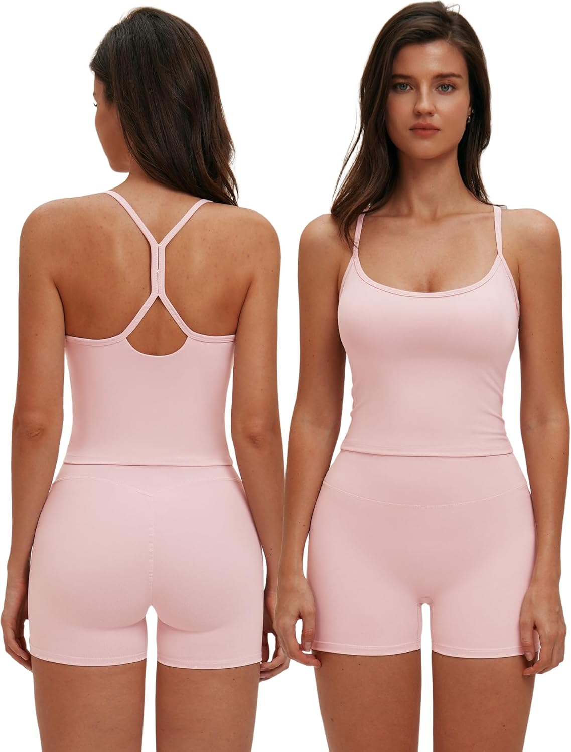 Women 2 Piece Workout Sets Racerback Y Back Tank Tops and High Waist Tummy Control Shorts Yoga Active Outfits