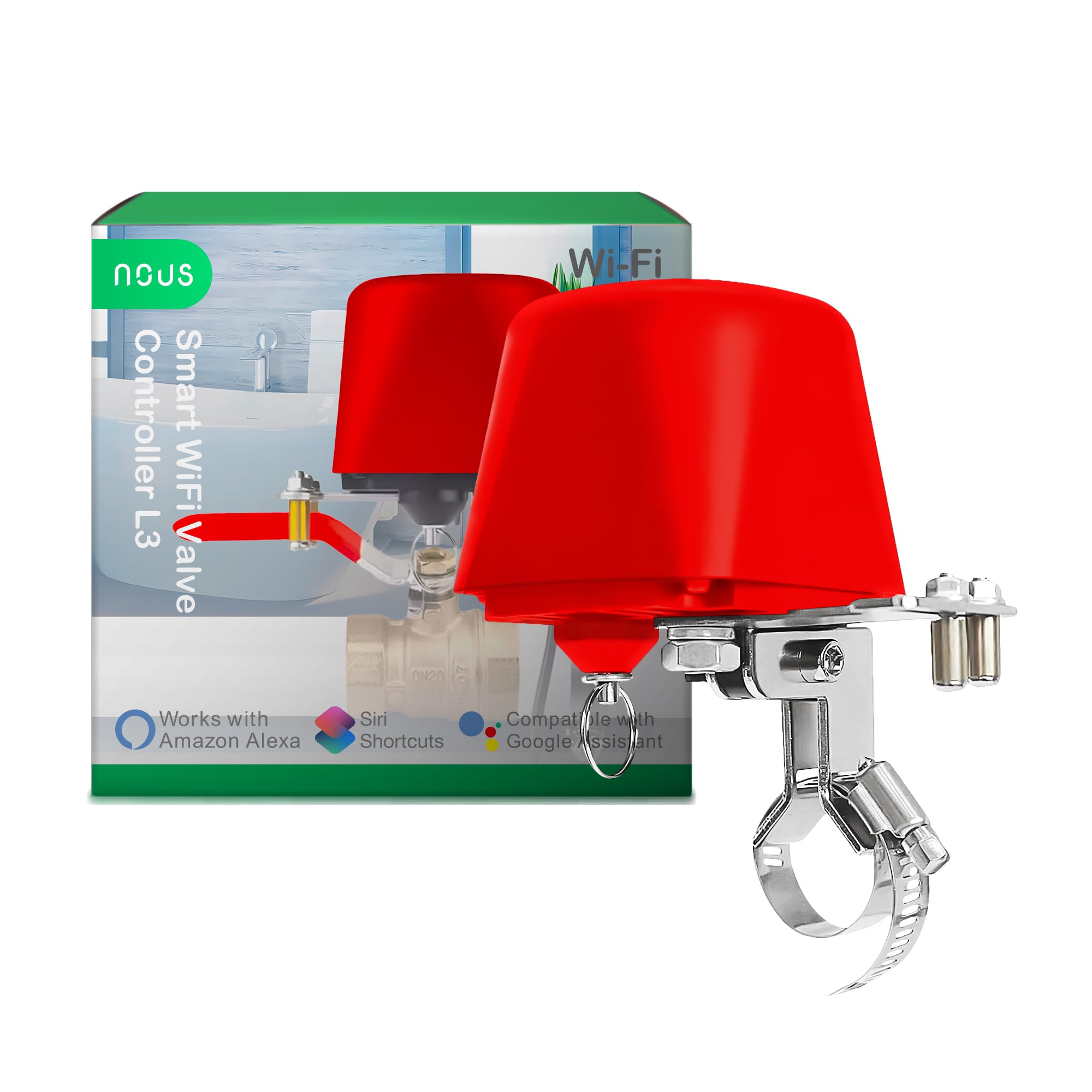 NOUS L3 Wifi Válvula de Agua Eléctrica, Google Assistant, Alexa Compatible, NOUS Smart Home App, TUYA smart life, Temporizador Riego Jardín Inteligente, Válvula de Agua 2,4 GHz WiFi.