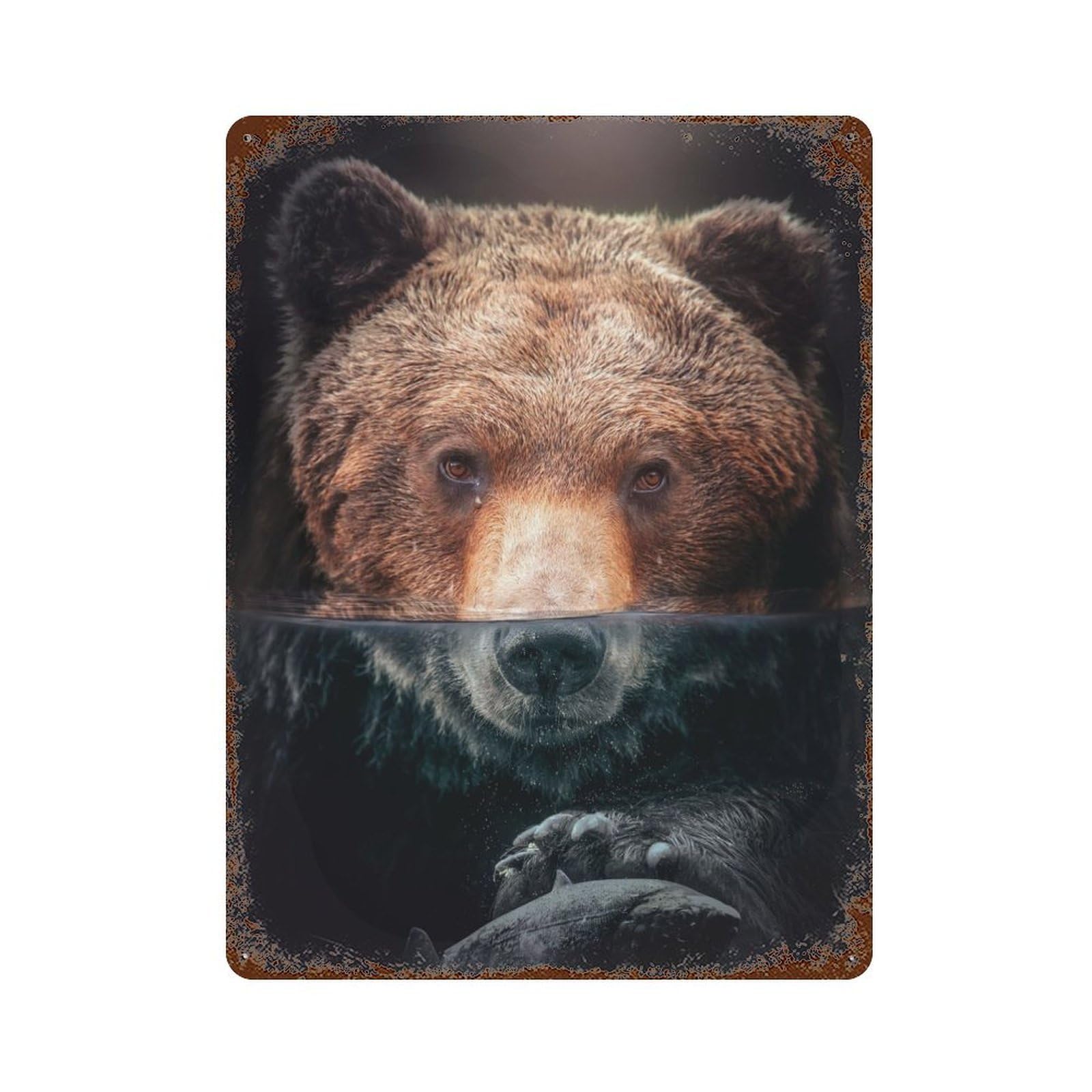 Rust Effect Underwater Bear Rusty Metal Tin Sign 15.7"x11.8", Old School Wall Decor for Basement, Hobby Room And Garage Decor