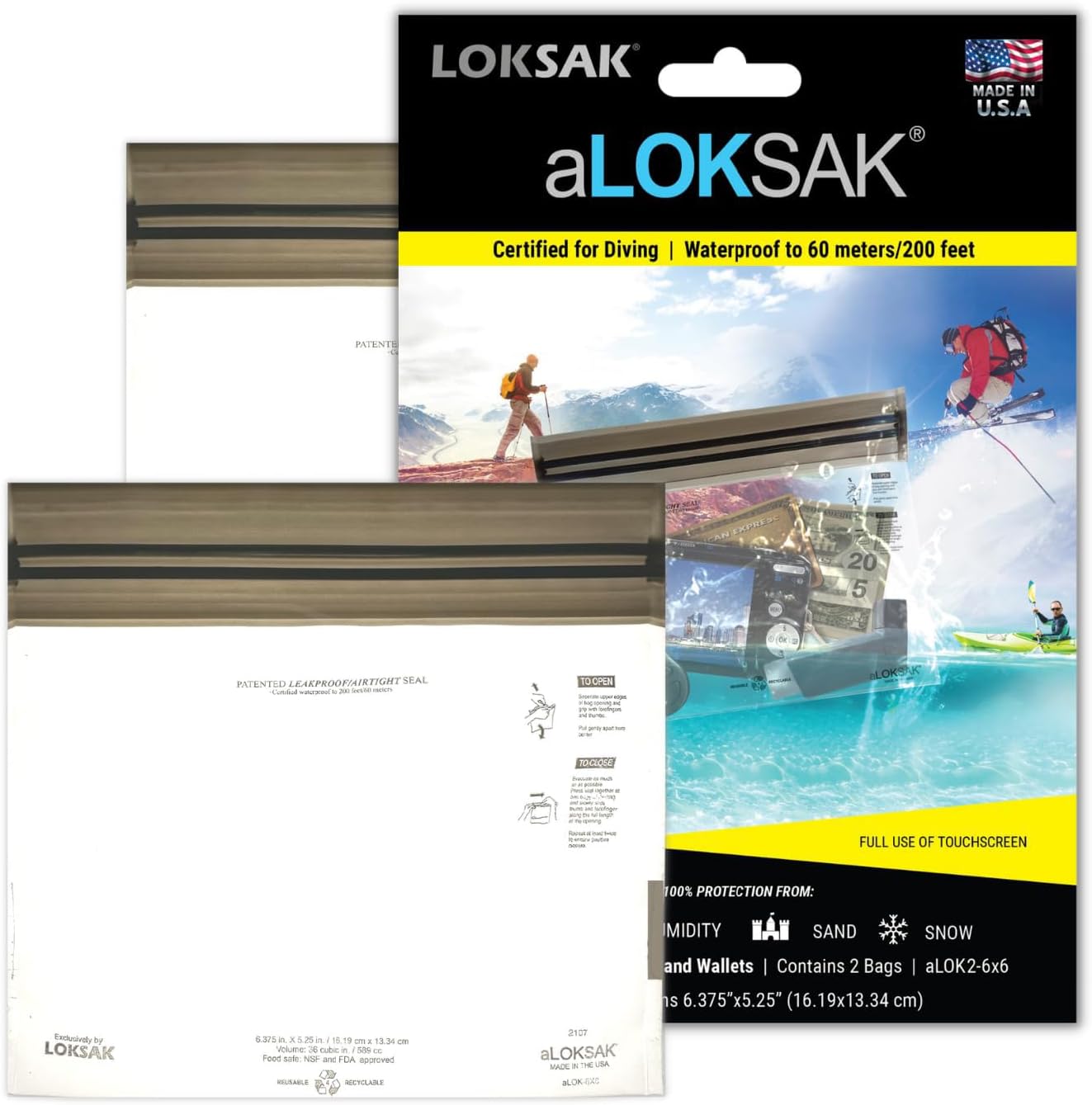 LOKSAK - aLOKSAK Waterproof Cellphone Dry Bags - Airtight Underwater Phone Pouch - Touch Screen Compatible (2 Pack - 6 Inch x 6 Inch)
