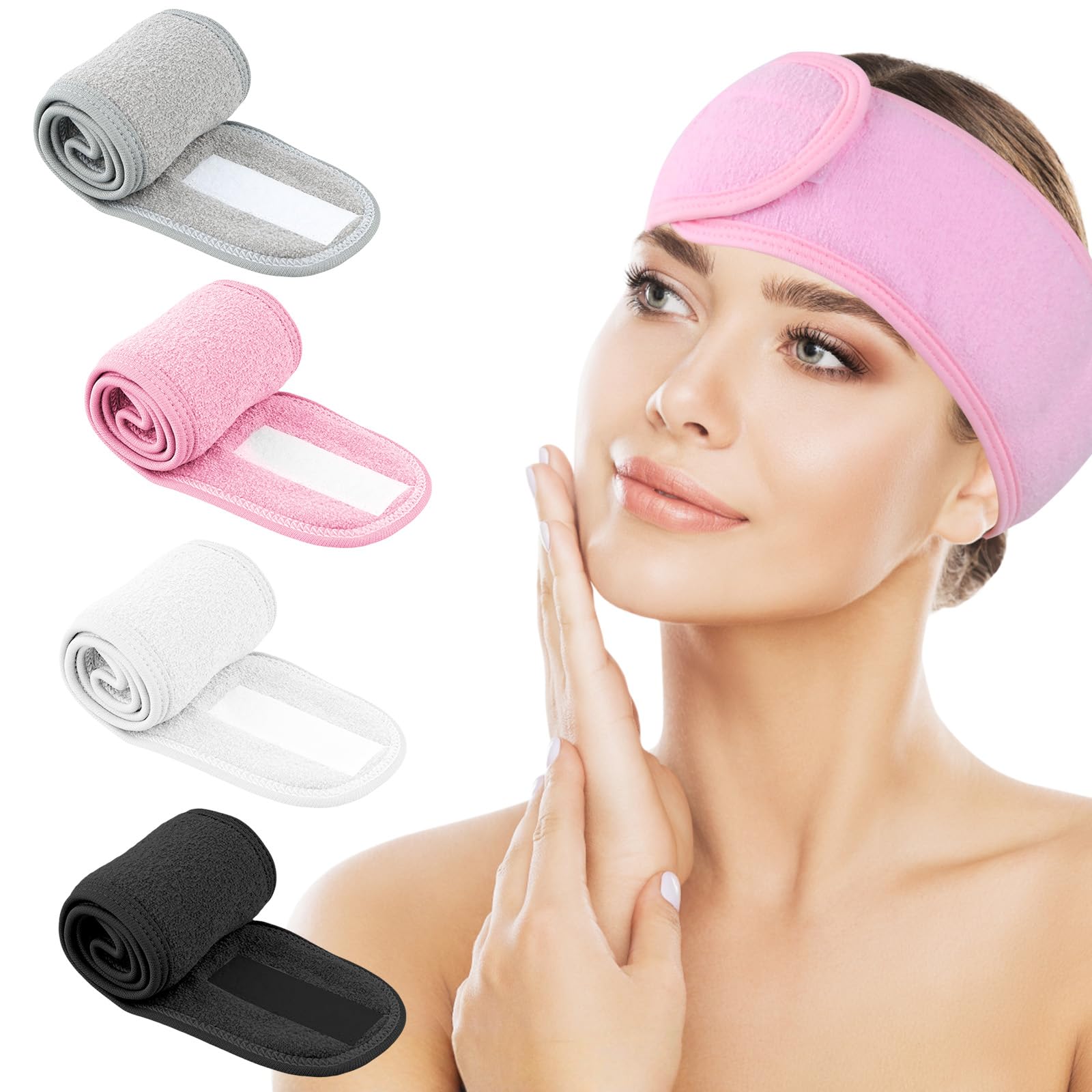 3er Set Verstellbare Frottee-Haarbänder Für Make-up & Gesichtswäsche – Mit Klettverschluss