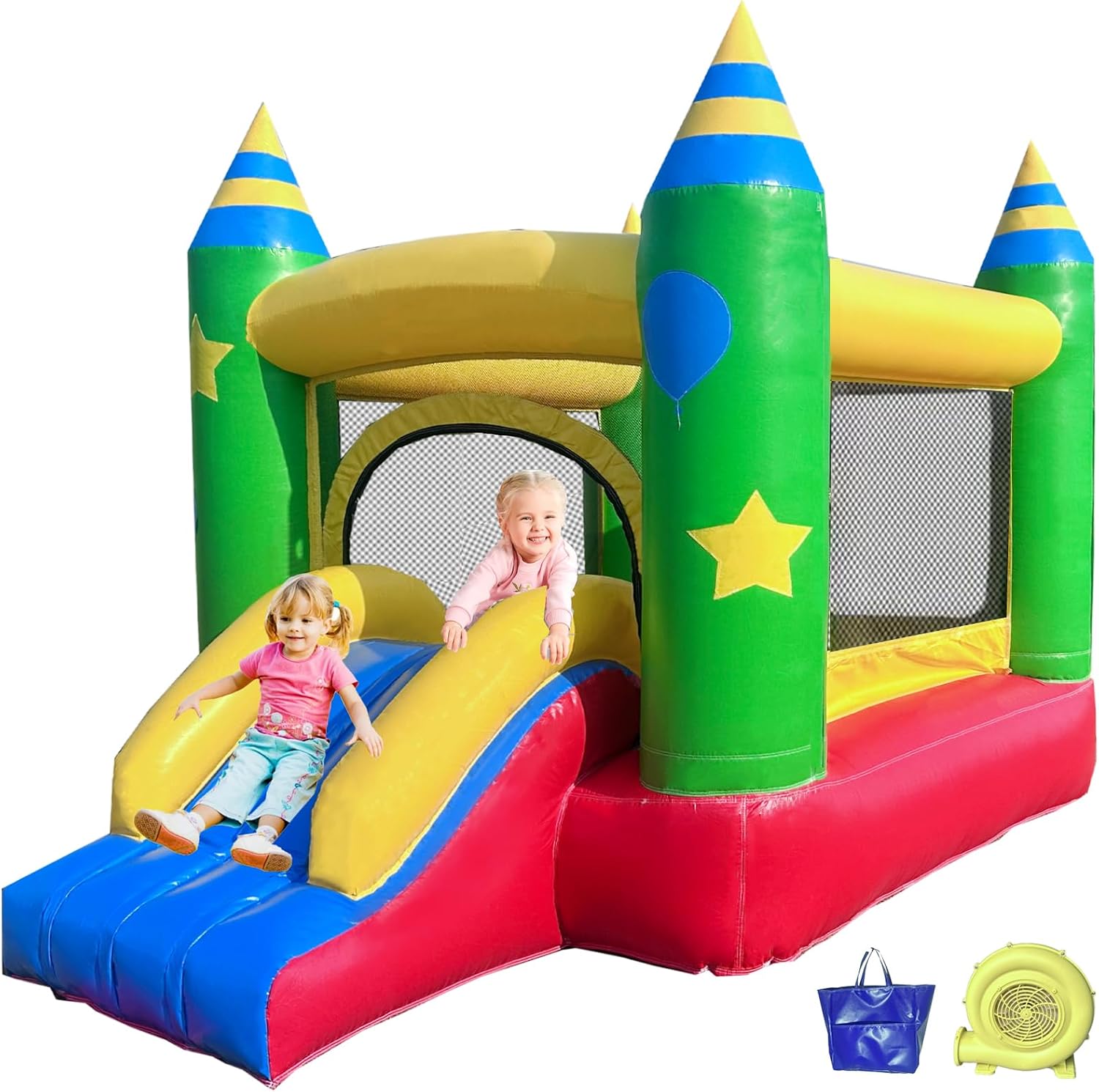 Bouncevala RooYay Inflatable Bounce House with Slide & UL Blower,PVC Bouncy Castle for Kids Ages 3-12, 8.6×6×6.6ft Indoor Outdoor Jumping Bouncer for Backyard Party