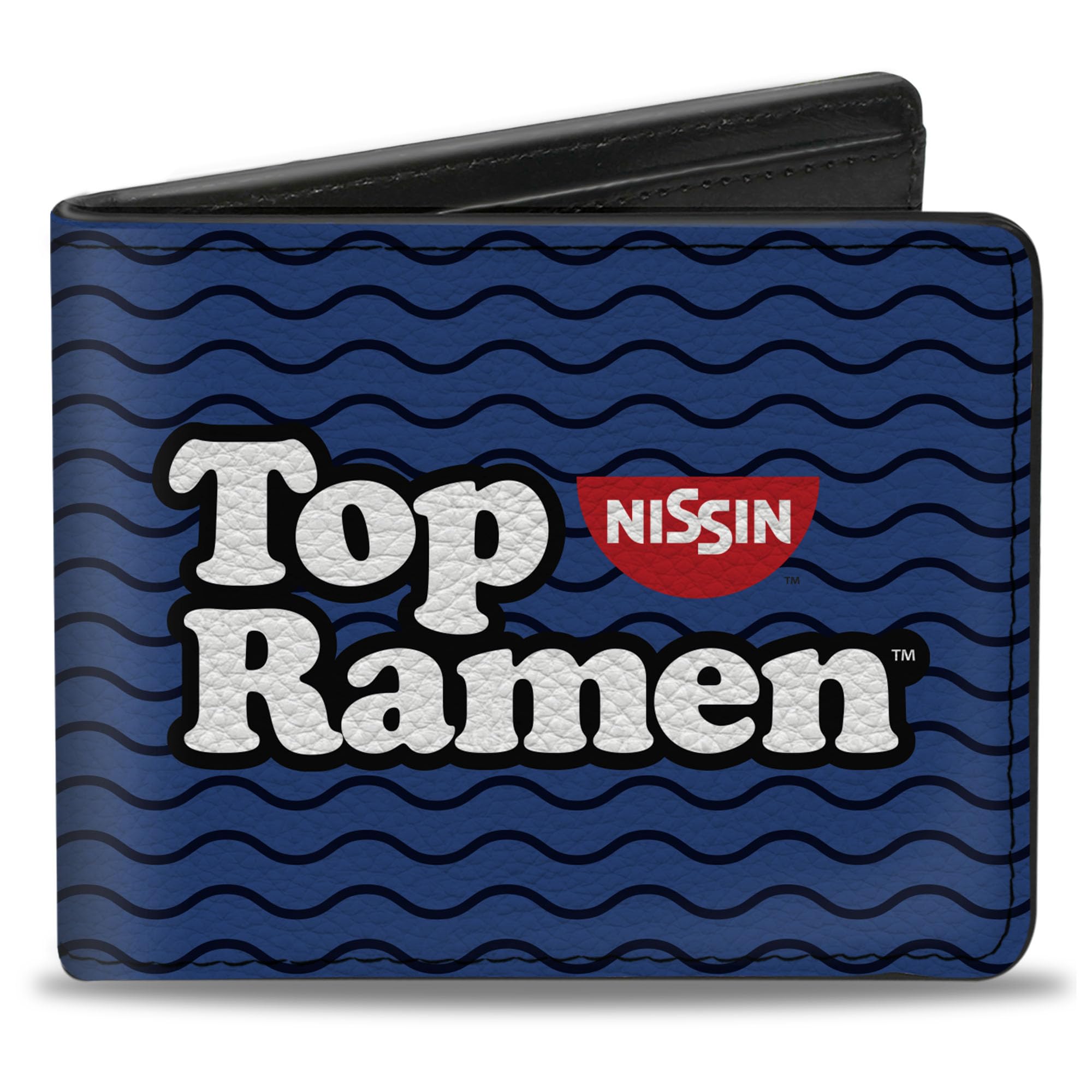 Buckle-Down Men's Nissin Foods Wallet, Bifold, Top Ramen Noodle Wave Blue Black White, Vegan Leather, 4.0