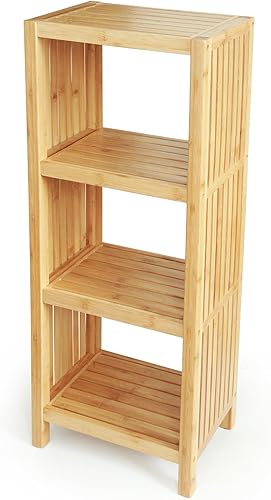 Estantería de pie con estantes de bambú para baño