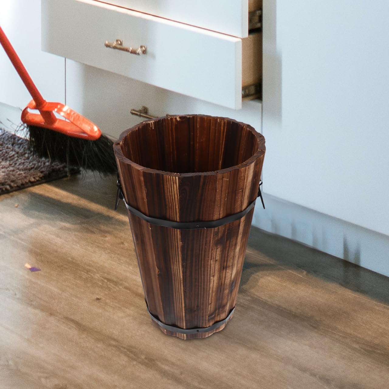 Alipis Cestino Spazzatura Bagno in Legno Rotondo Maniglia, Caffè