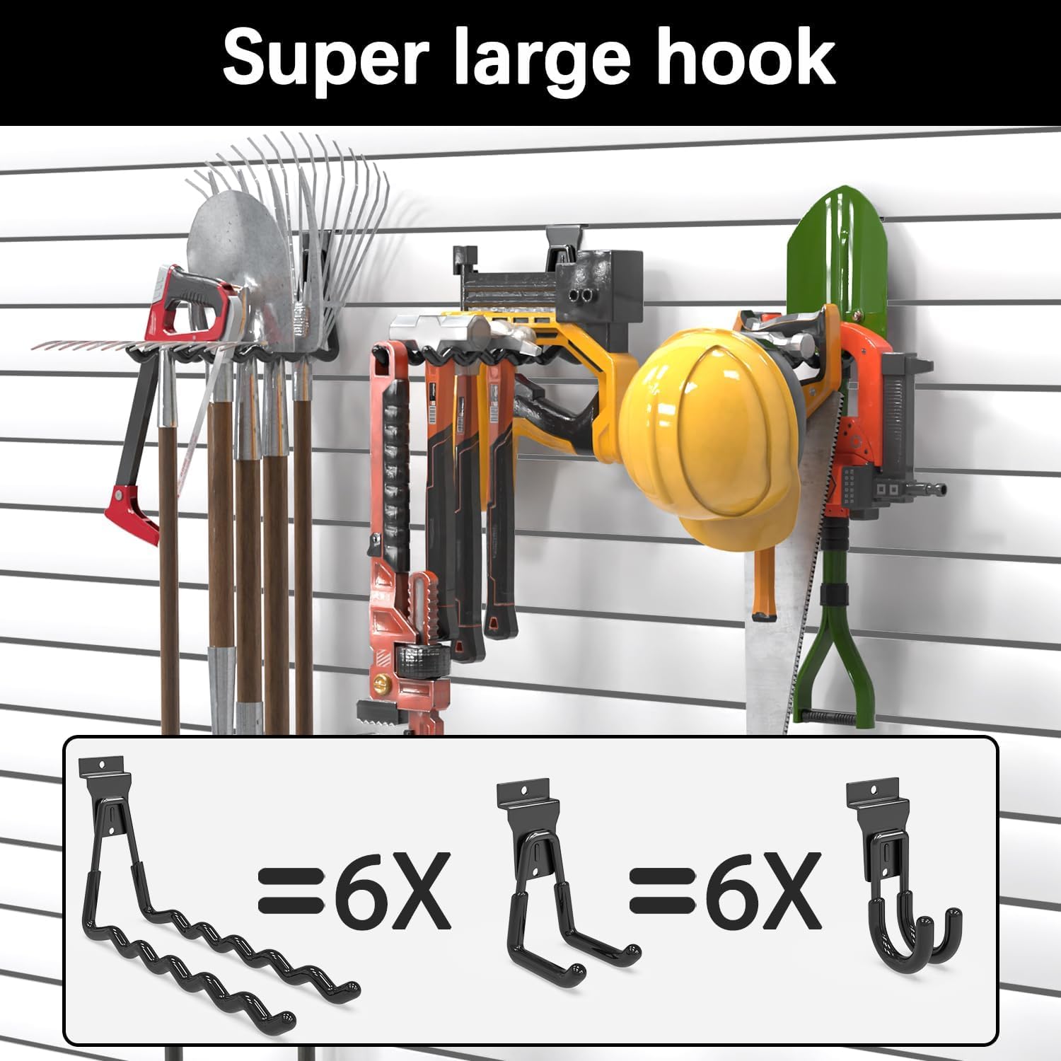 3-H 16 small pièces Slatwall Crochets Slatwall Accessoires Crochets de garage,Garage Hooks avec 2 sangles de rangement pour outils Jardin Garage Remise(Noir)