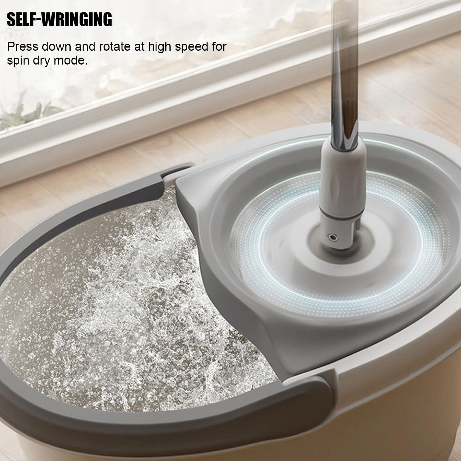 Este Juego de fregona y Cubo Giratorio con escurridor para el hogar, fregona giratoria de 360°, Herramienta de Limpieza de Suelos con 1 Recambio de Cabezal de Microfibra, Mango extendido de