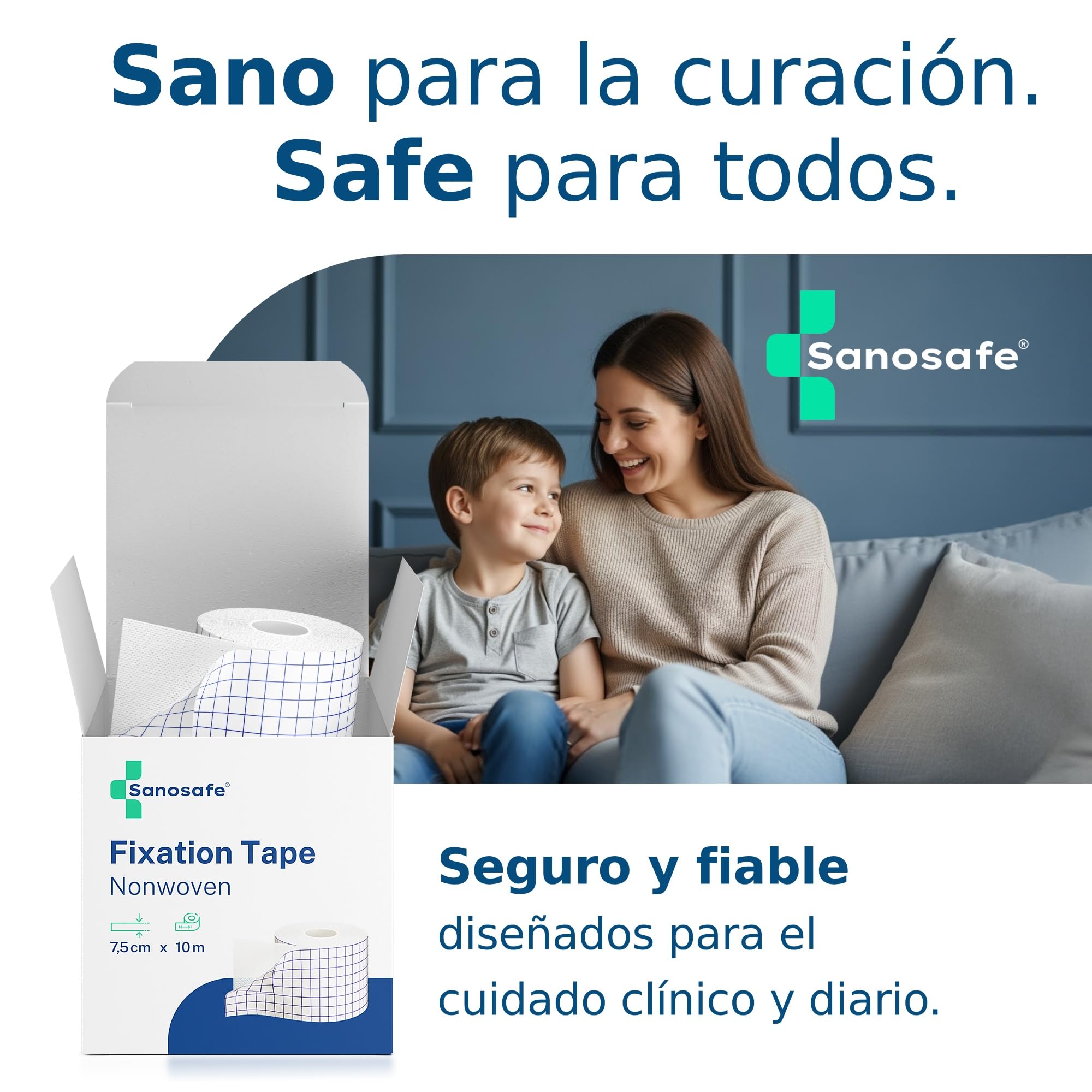 Esparadrapo médico en rollo 7,5 cm x 10 m | Cinta médica adhesiva TNT hipoalergénica y transpirable | Para fijación de apósitos y curas | Uso profesional y doméstico – Suave con la piel