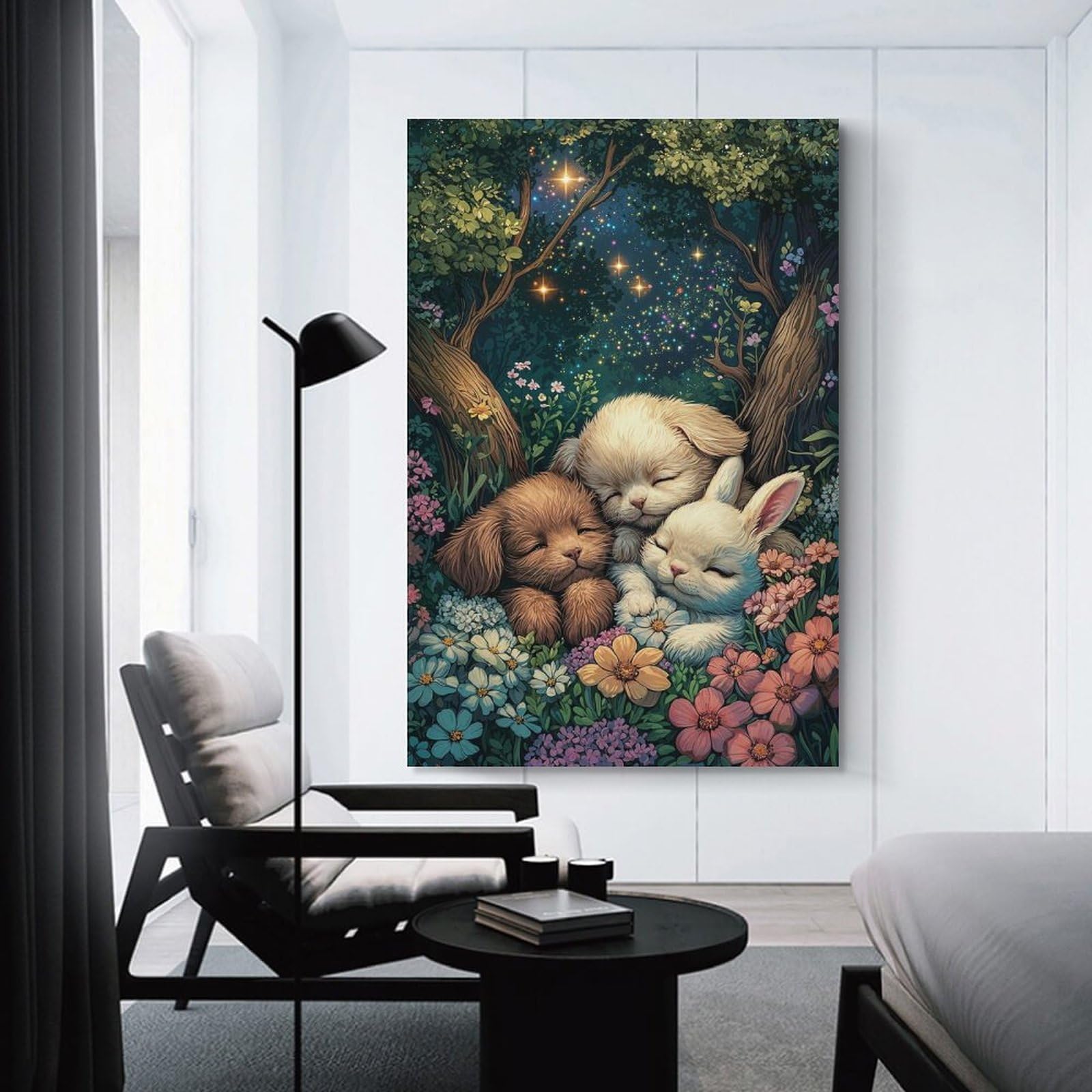 Junmoney Sleeping Animals in A Forest Room Decor Wall Art 08x12inch(20x30cm), for Bedroom, Guest Room Or Reading Nook, An Easy Wall Refresh for Bedrooms
