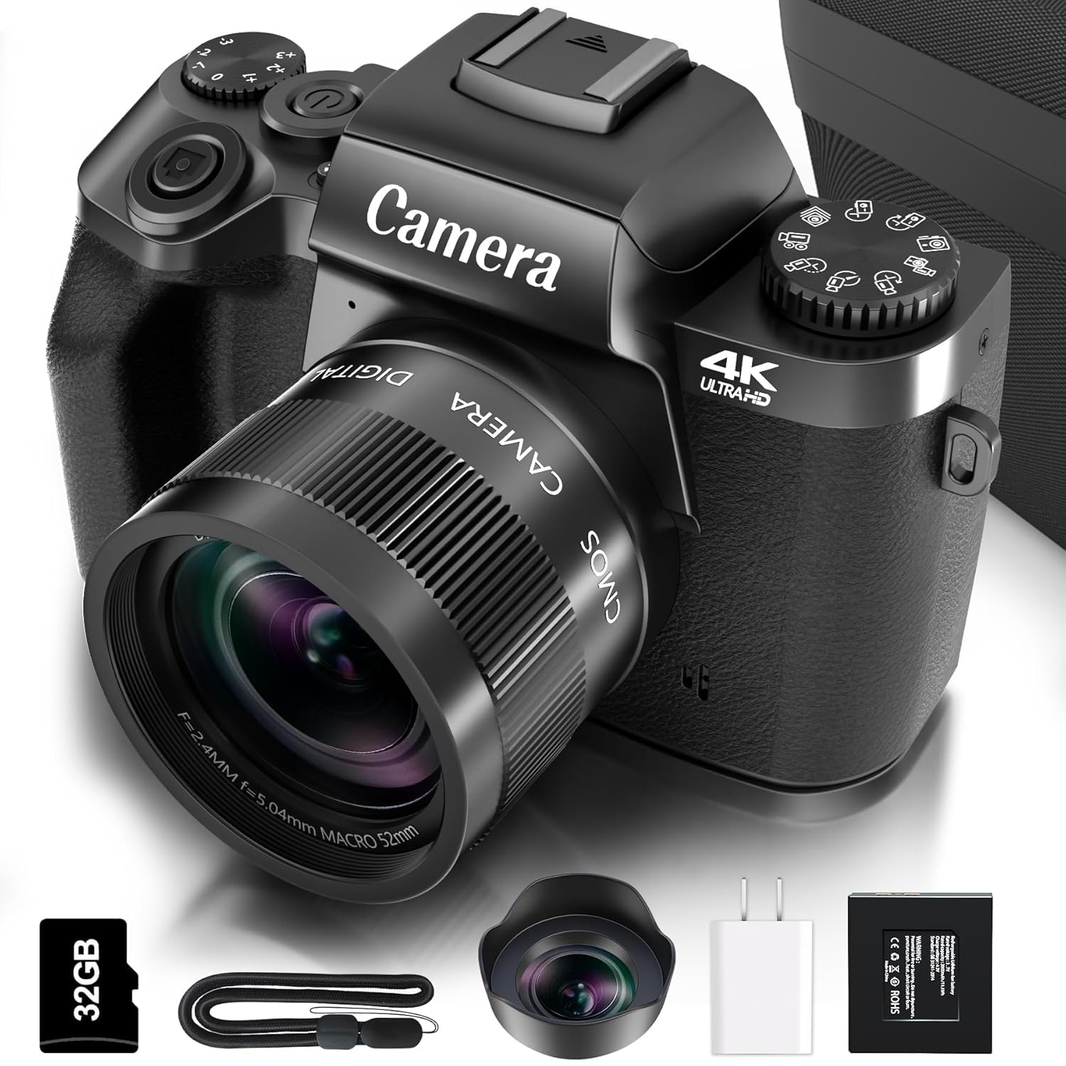 CALMORA Digital Camera for Photography, 4K 64MP WiFi Touch Screen Vlogging Camera with Flash, 32GB Micro Card, Lens Hood, 3000mAH Battery, Front and Rear, 4″Big Screen, Hot Show Interface-Black CALMORA Digital Camera for Photography, 4K 64MP WiFi Touch Screen Vlogging Camera with Flash, 32GB Micro Card, Lens Hood, 3000mAH Battery, Front and Rear, 4″Big Screen, Hot Show Interface-Black