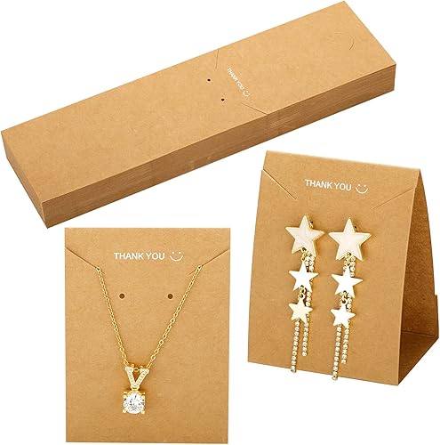 joycraft 50 tarjetas de exhibición de aretes, tarjetas de exhibición de joyas de pie marrón, tarjetas de exhibición de collares para vender,