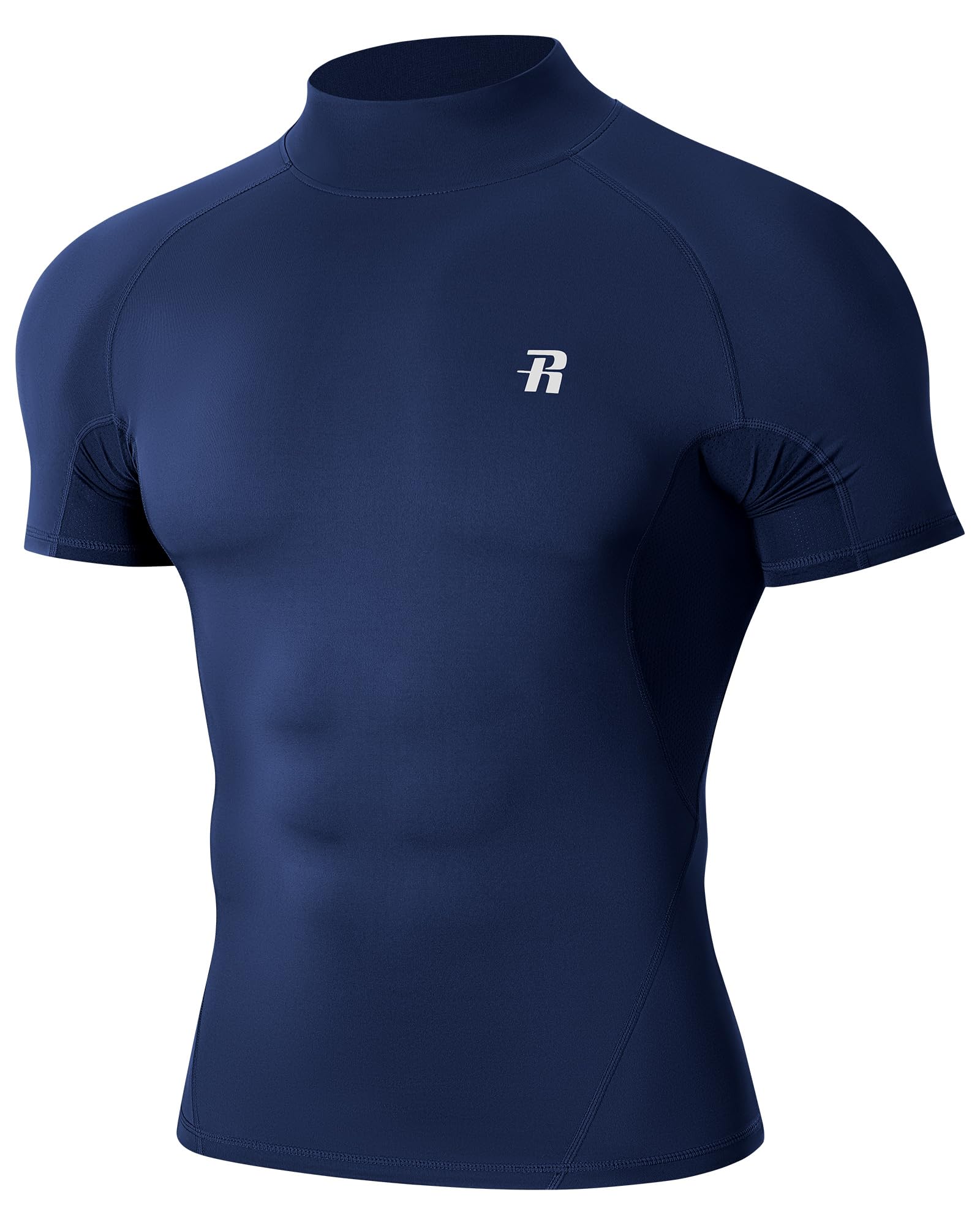 Runhit Kompressionsshirt Herren Kurzarm mit Stehkragen, UPF 50+ Funktionsshirt Atmungsaktiv Schnelltrocknend Laufshirt für Fitness Gym Outdoor Sports