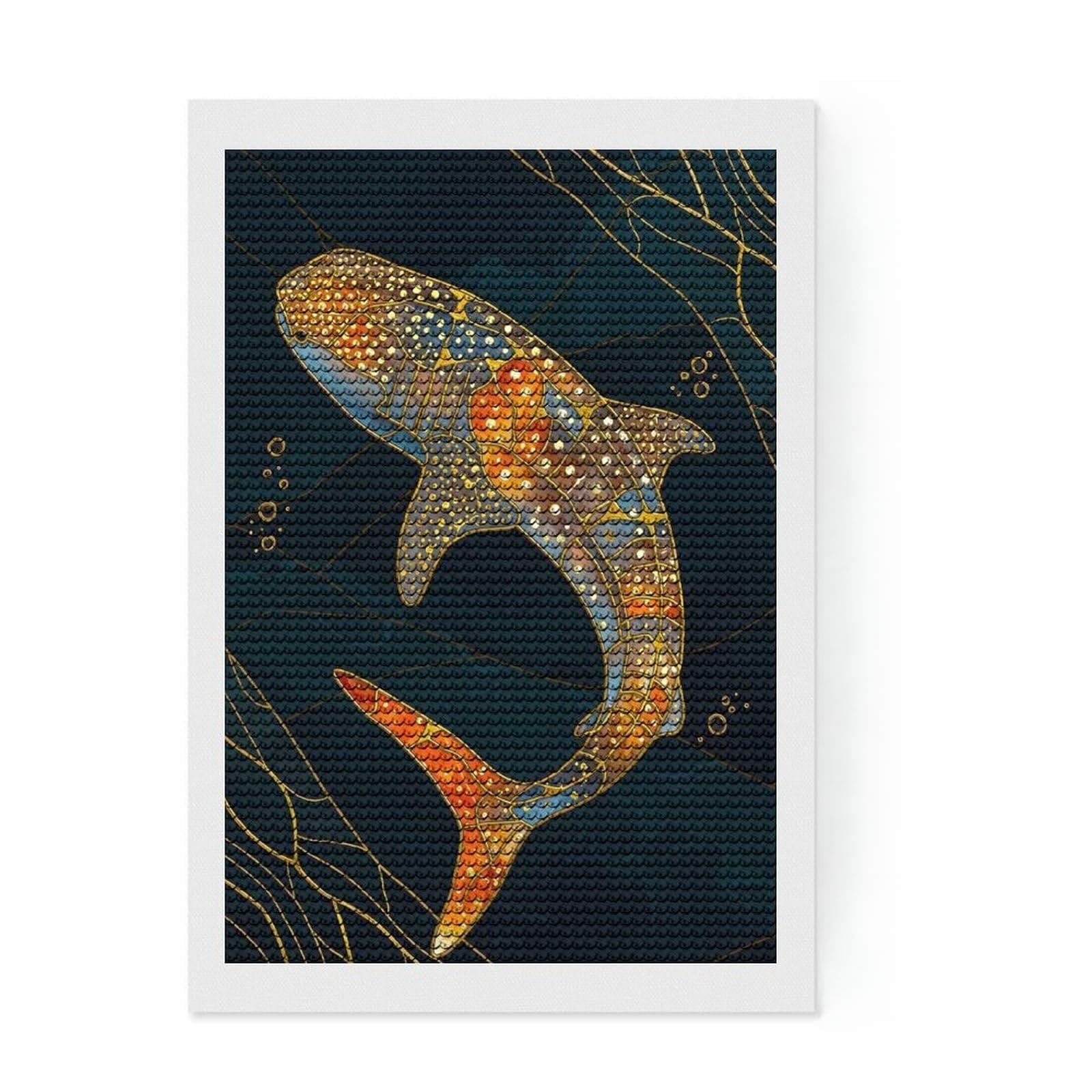 Junmoney Whale Shark Kintsugi Art Diamond Art Canvas 8"x12", for Beginners, Easy to Enjoy, Cosy Home Accent, Christmas Gift, Enjoyable At-Home Hobby