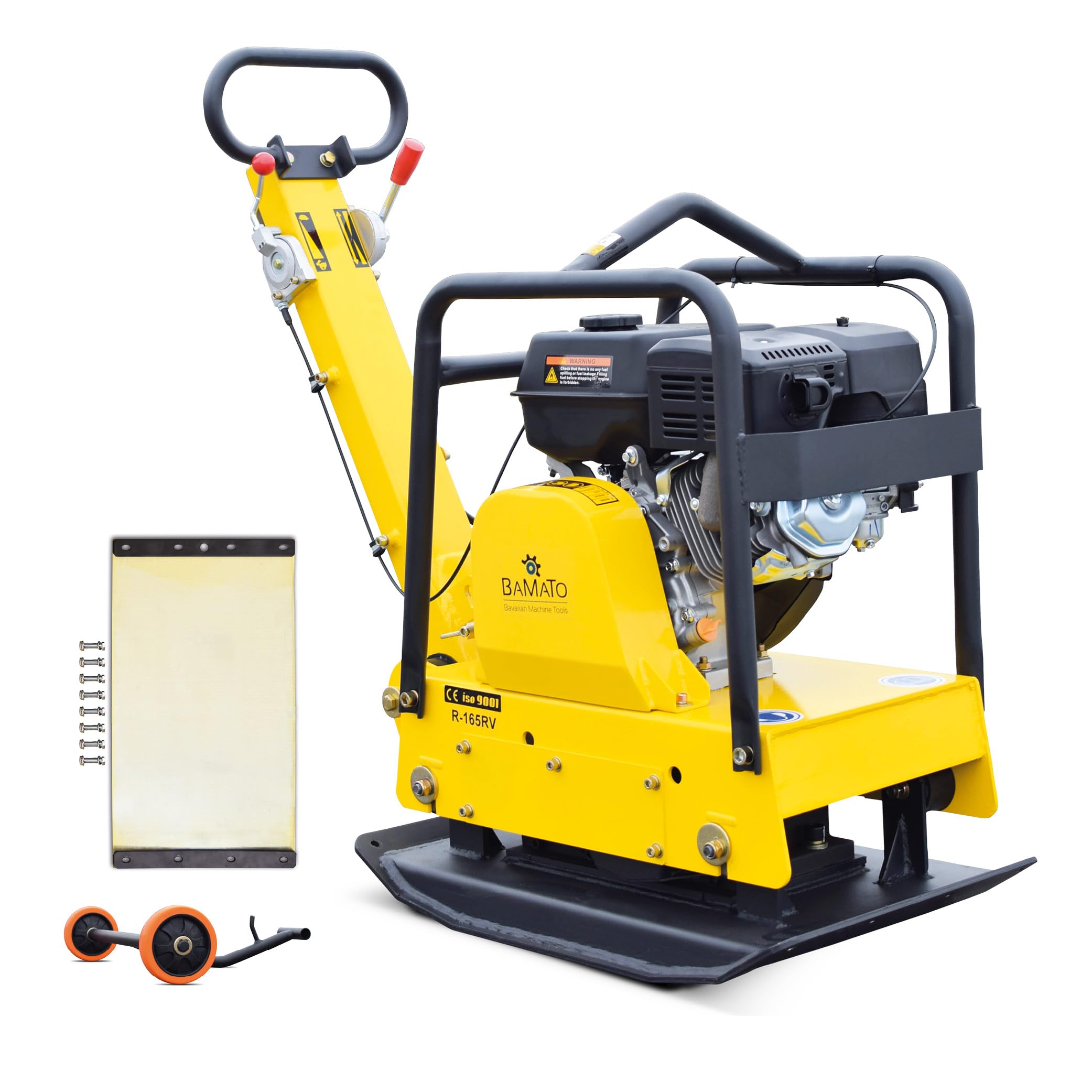 BAMATO Rüttelplatte R-165RV Vibrationsplatte Verdichter 30,5kN Rüttler | 30,5 kN Verdichtungsdruck & 500mm Tiefe | Reversibel mit Vor- und Rücklauf | Starker 8 PS Motor | Inkl. Zubehör