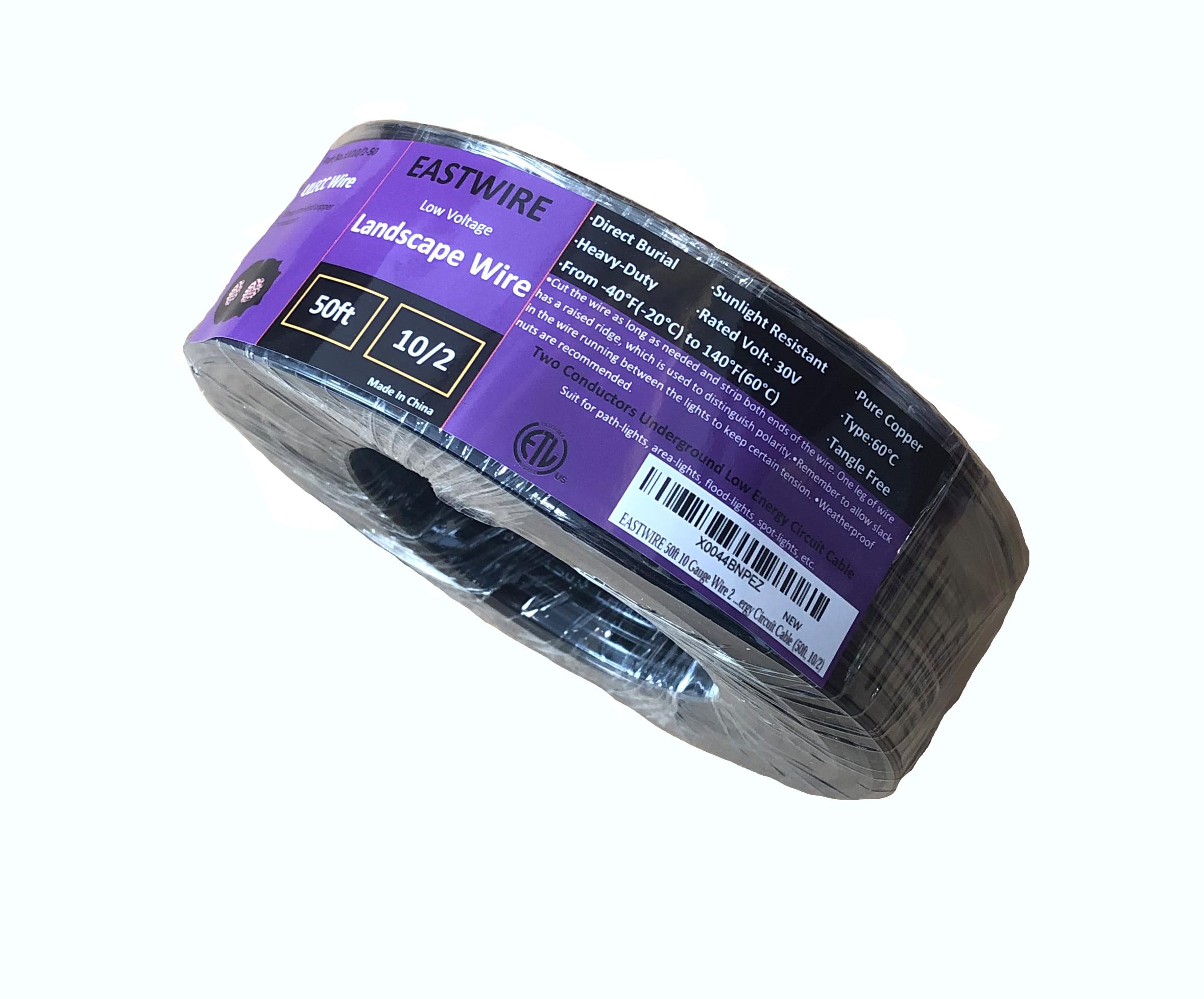EASTWIRE 50ft 10 Gauge Wire 2 Conductors, 10/2 Low Voltage Landscape Wire, Low Voltage Cable, Outdoor Direct Burial Electrical Wire, Copper Wire,