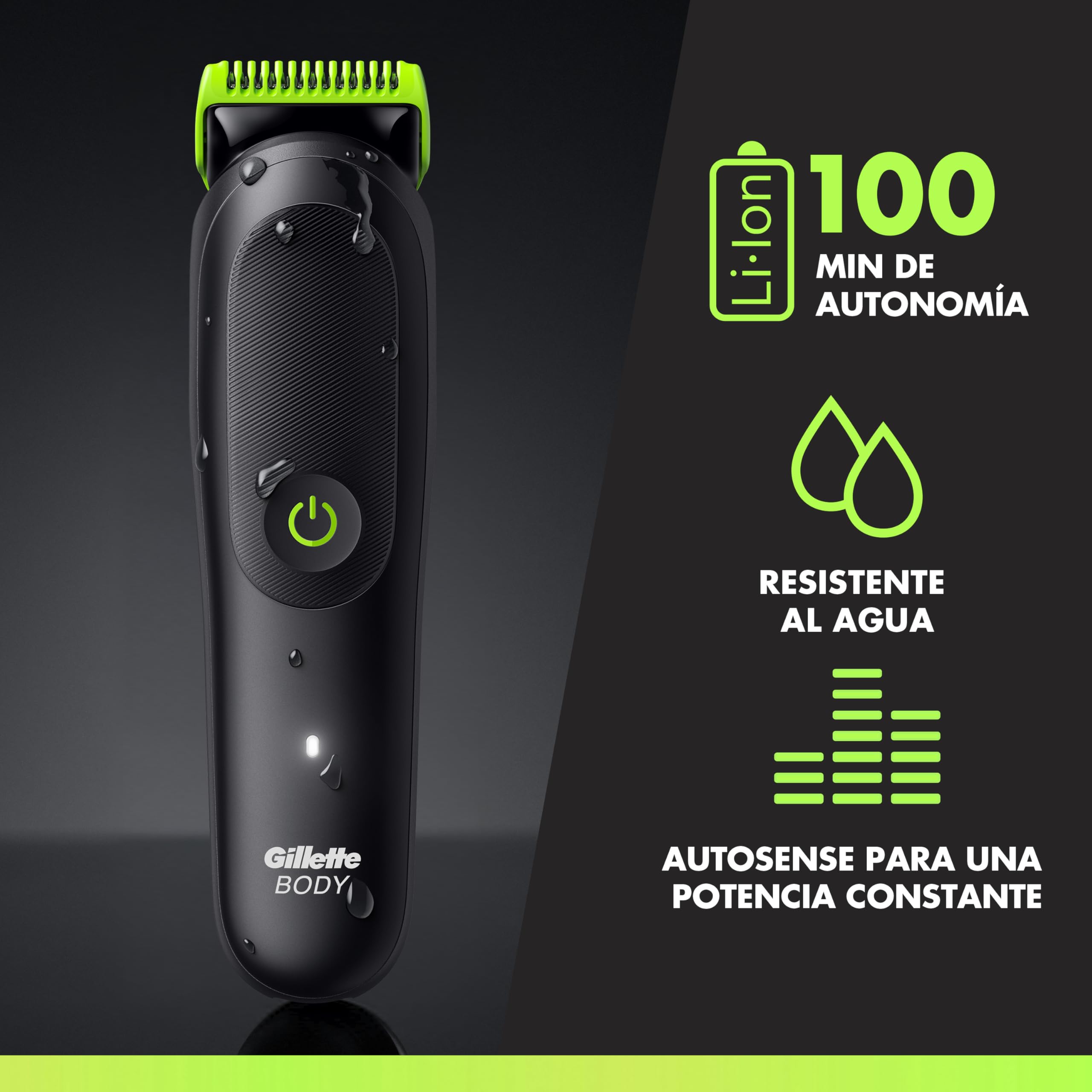 GilletteLabs i5 Body + Intimate Afeitadora Corporal con 4 Peines Y Funda, Negro/Verde - Depiladora Corporal Hombre Impermeable, Tecnología Skinfirst, Recargable, Rasura el Cuerpo Y Zona íntima